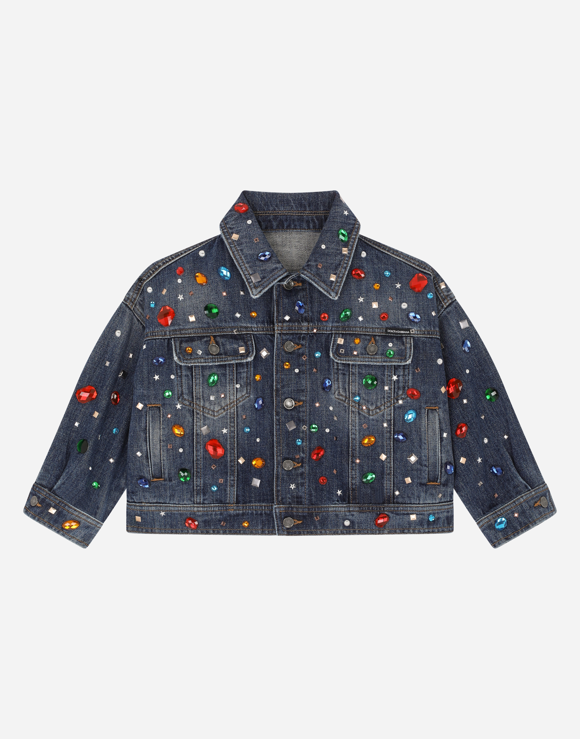 Denim jacket with fusible rhinestones in Multicolor