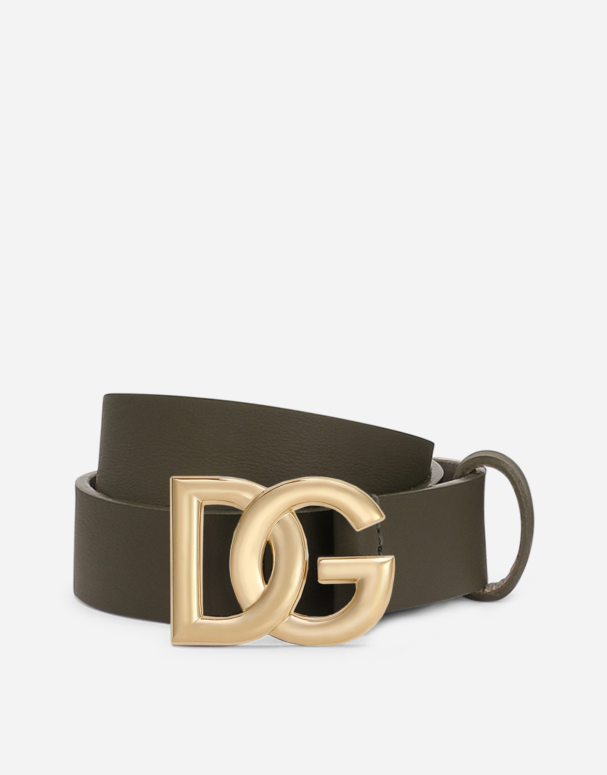 Calfskin nappa leather belt with DG logo in Green