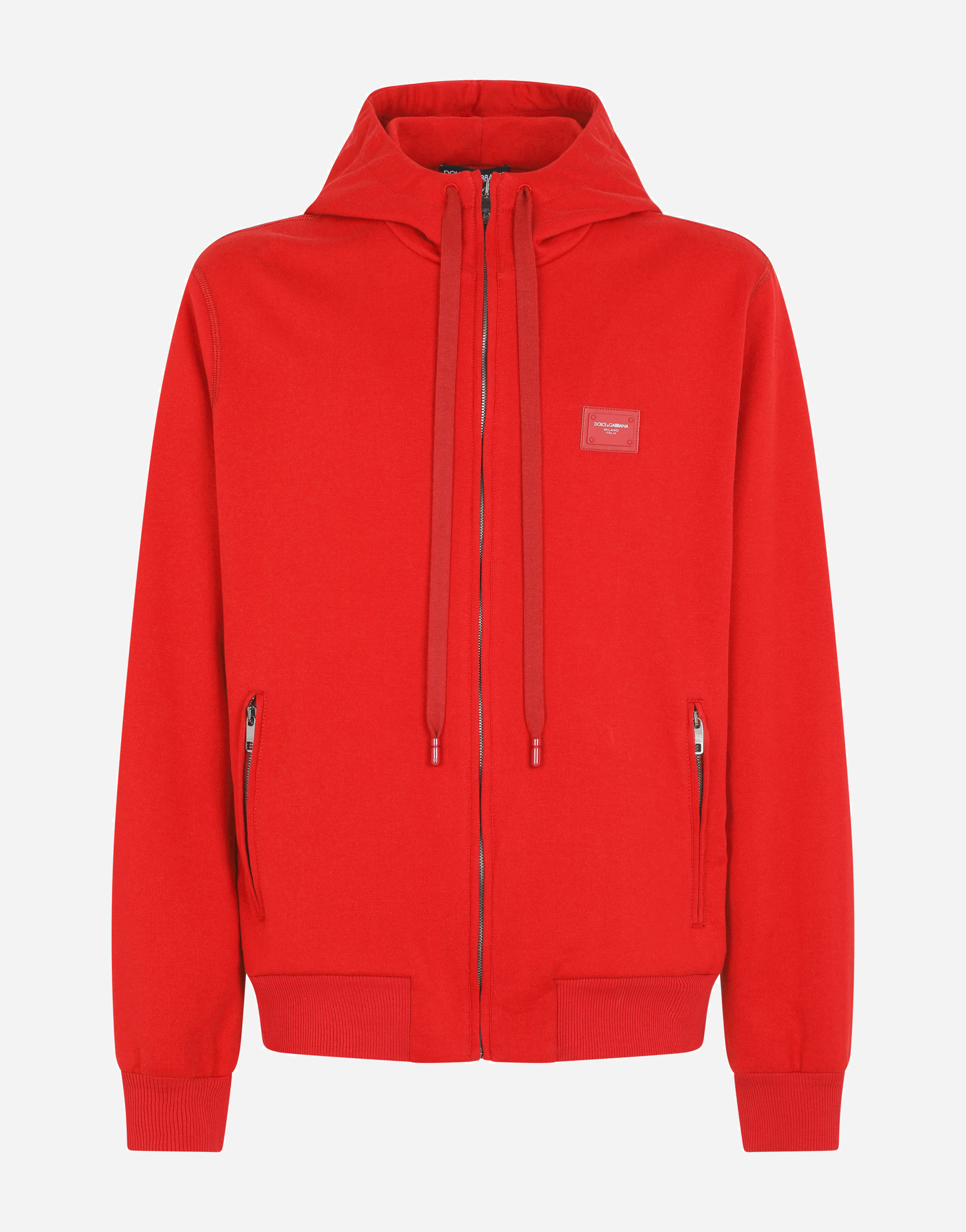 Jersey hoodie with zip in Red