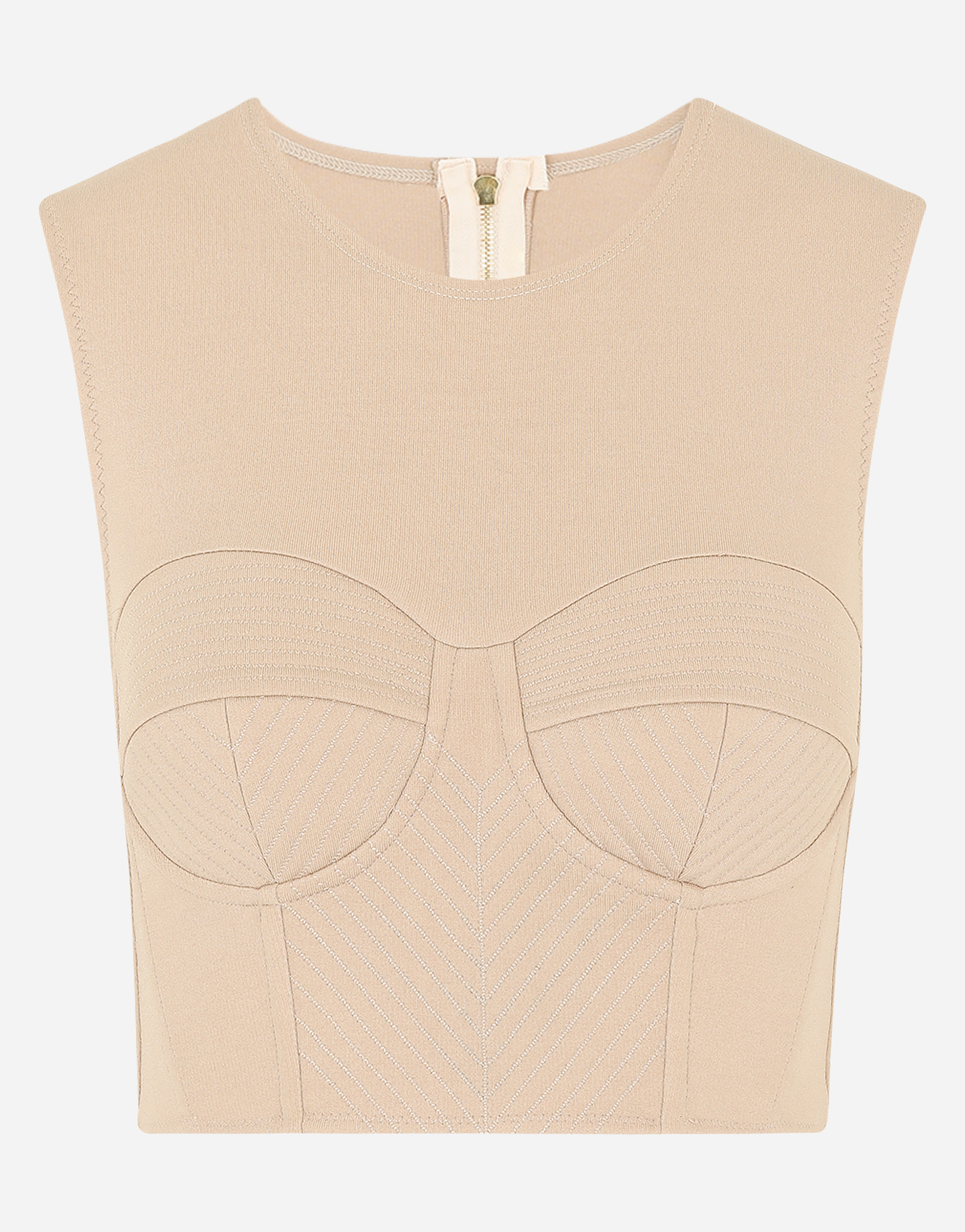 Sleeveless jersey top with corset details in Beige