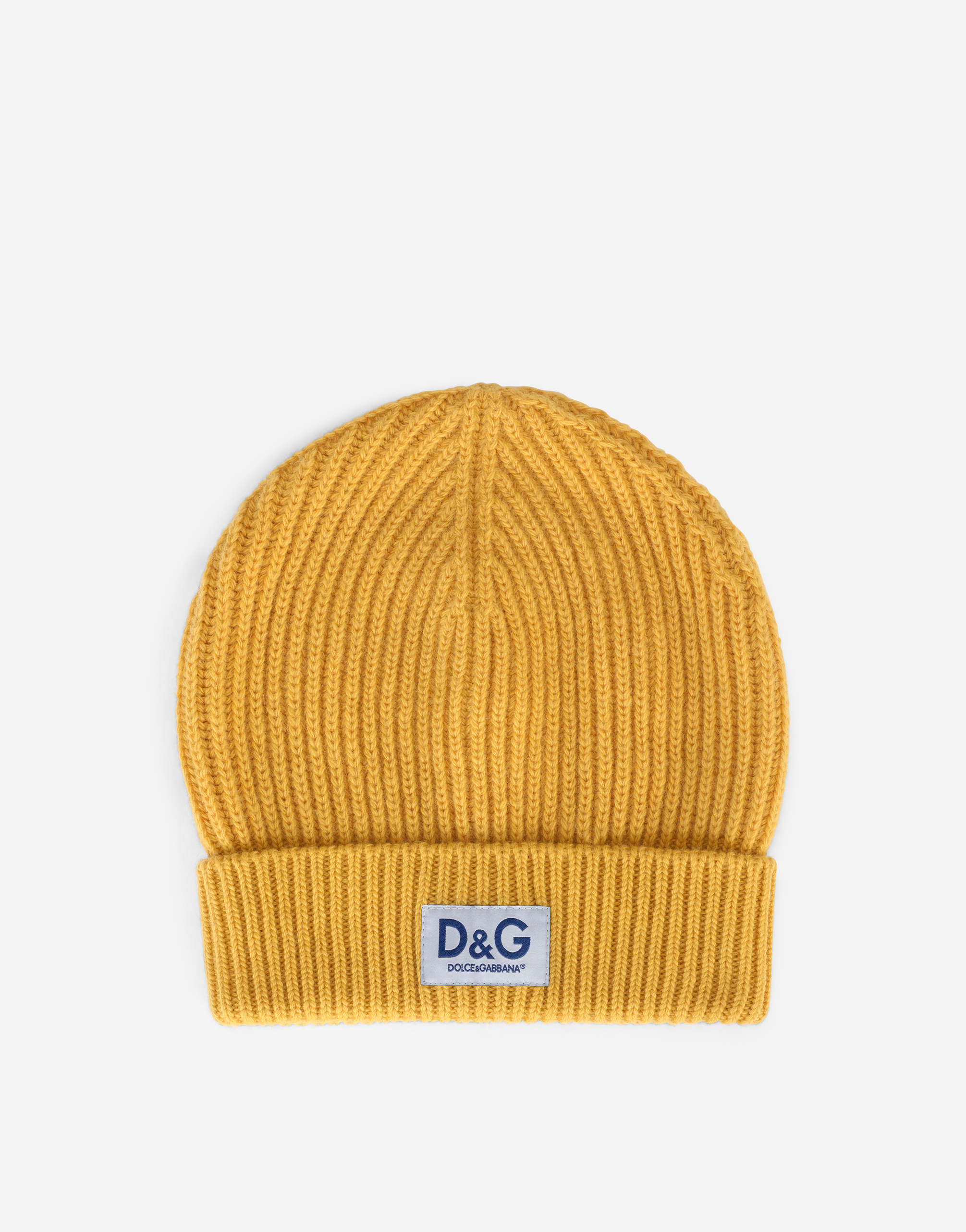 Knit cashmere hat with DG patch in Yellow