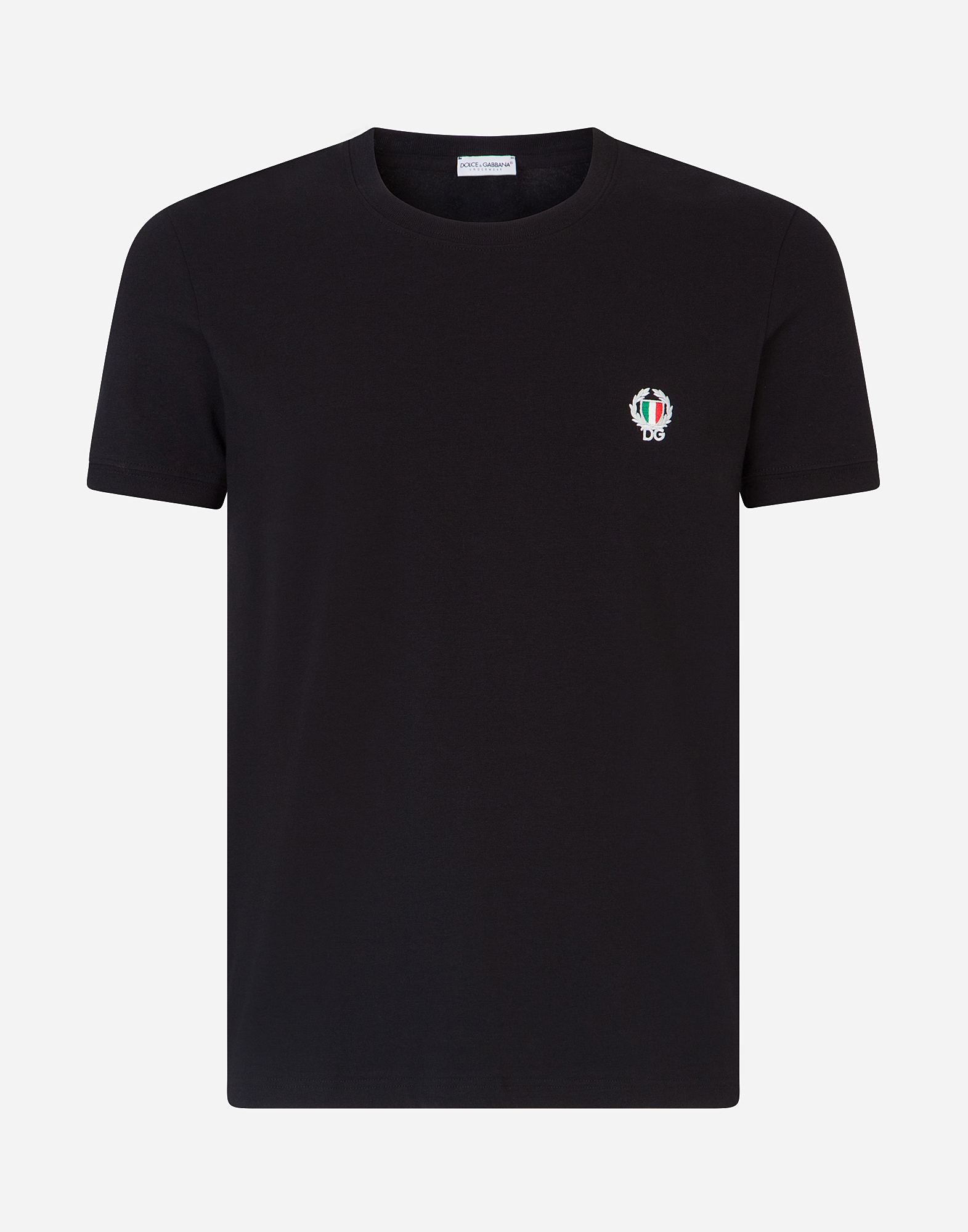 Round-neck stretch cotton t-shirt in Black