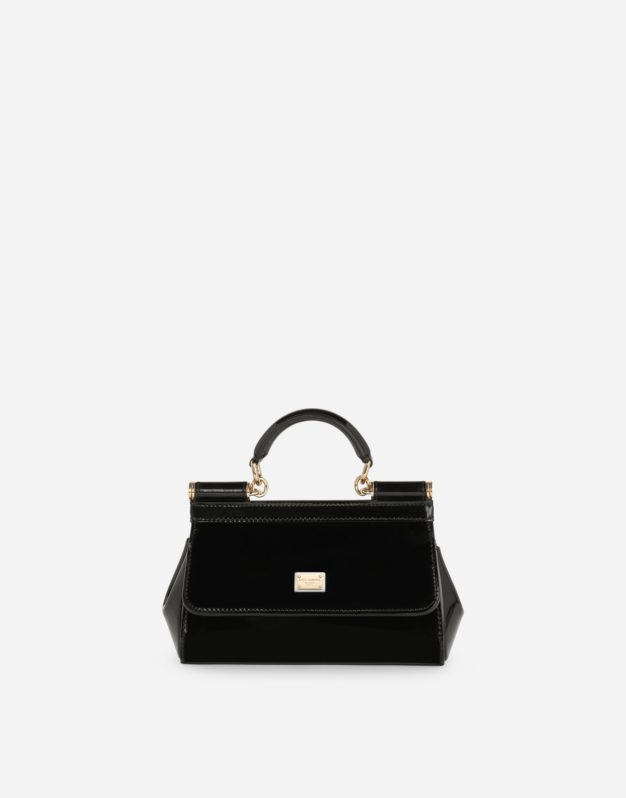 Small Sicily bag in polished calfskin in Black