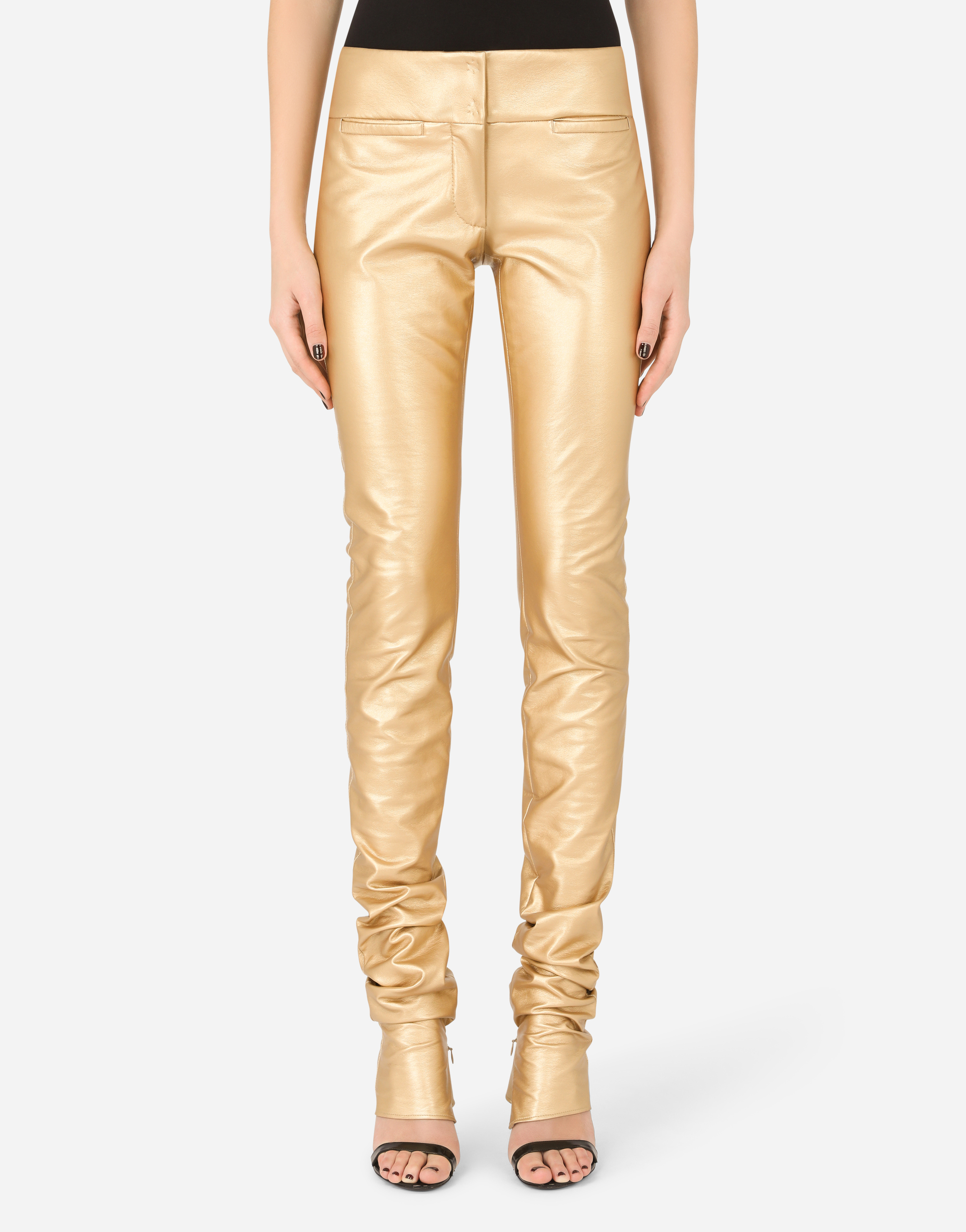Lurex faux leather pants in Gold