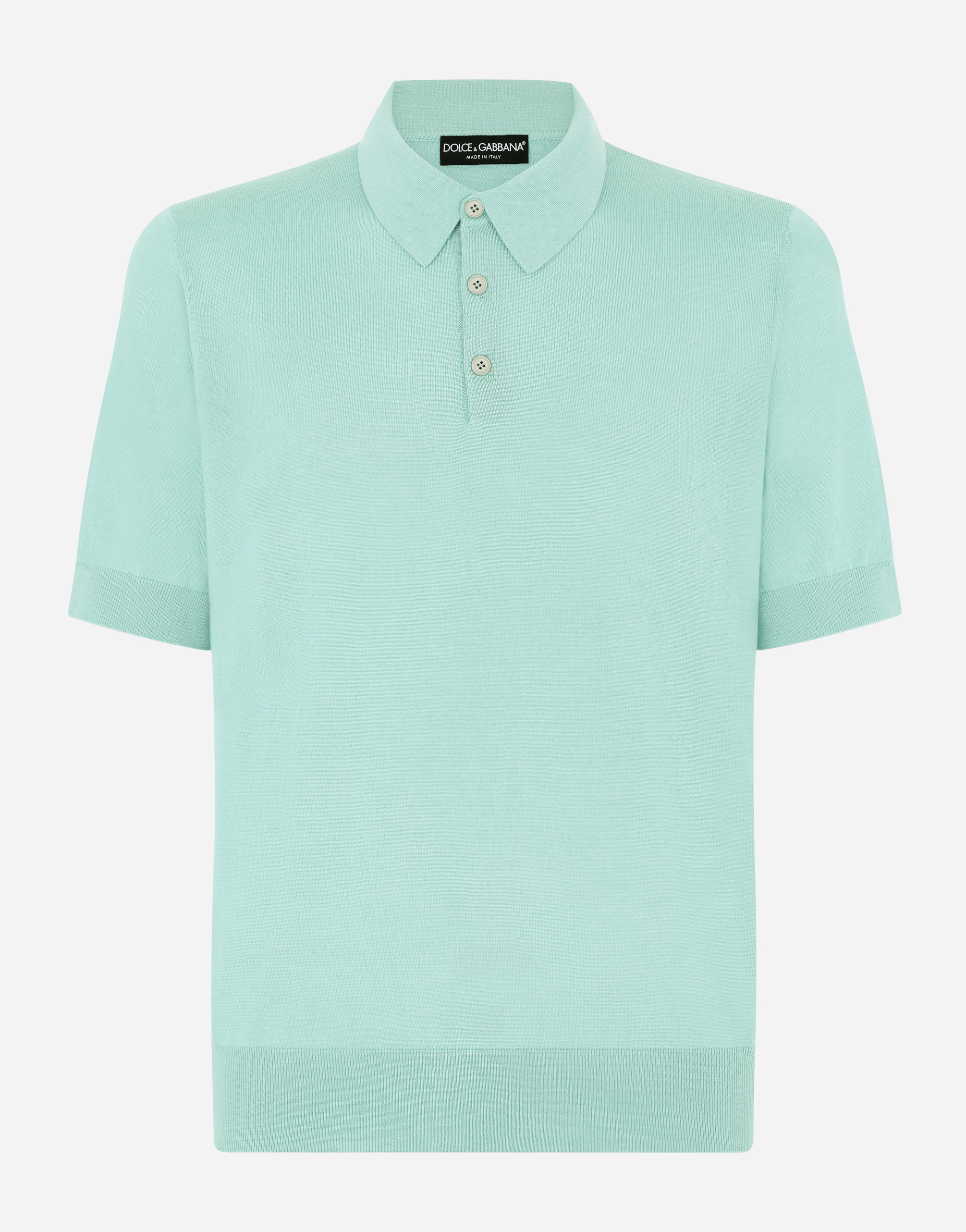 Short-sleeved cashmere and silk polo-shirt in Azure