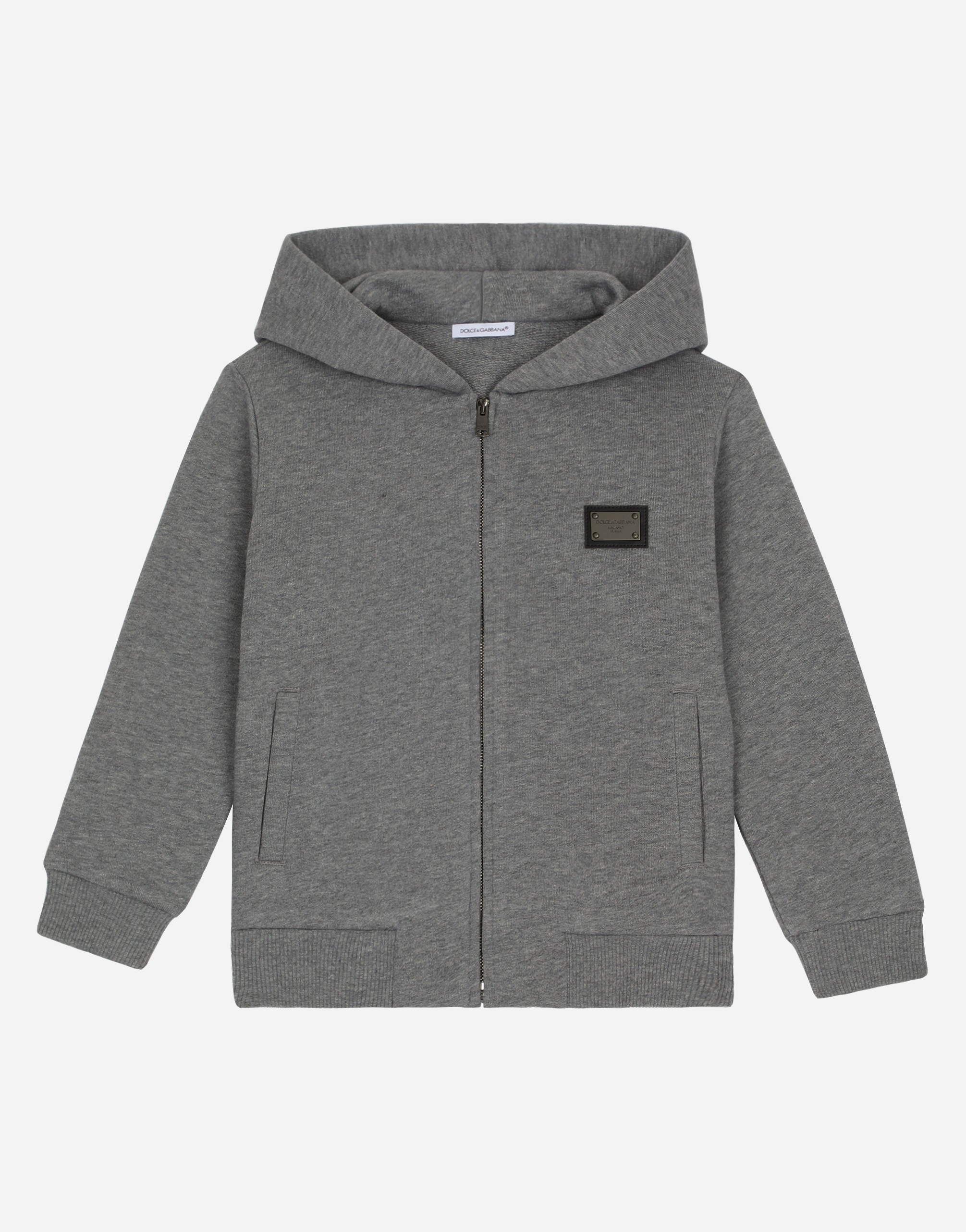 Zip-up hoodie with logo tag in Grey