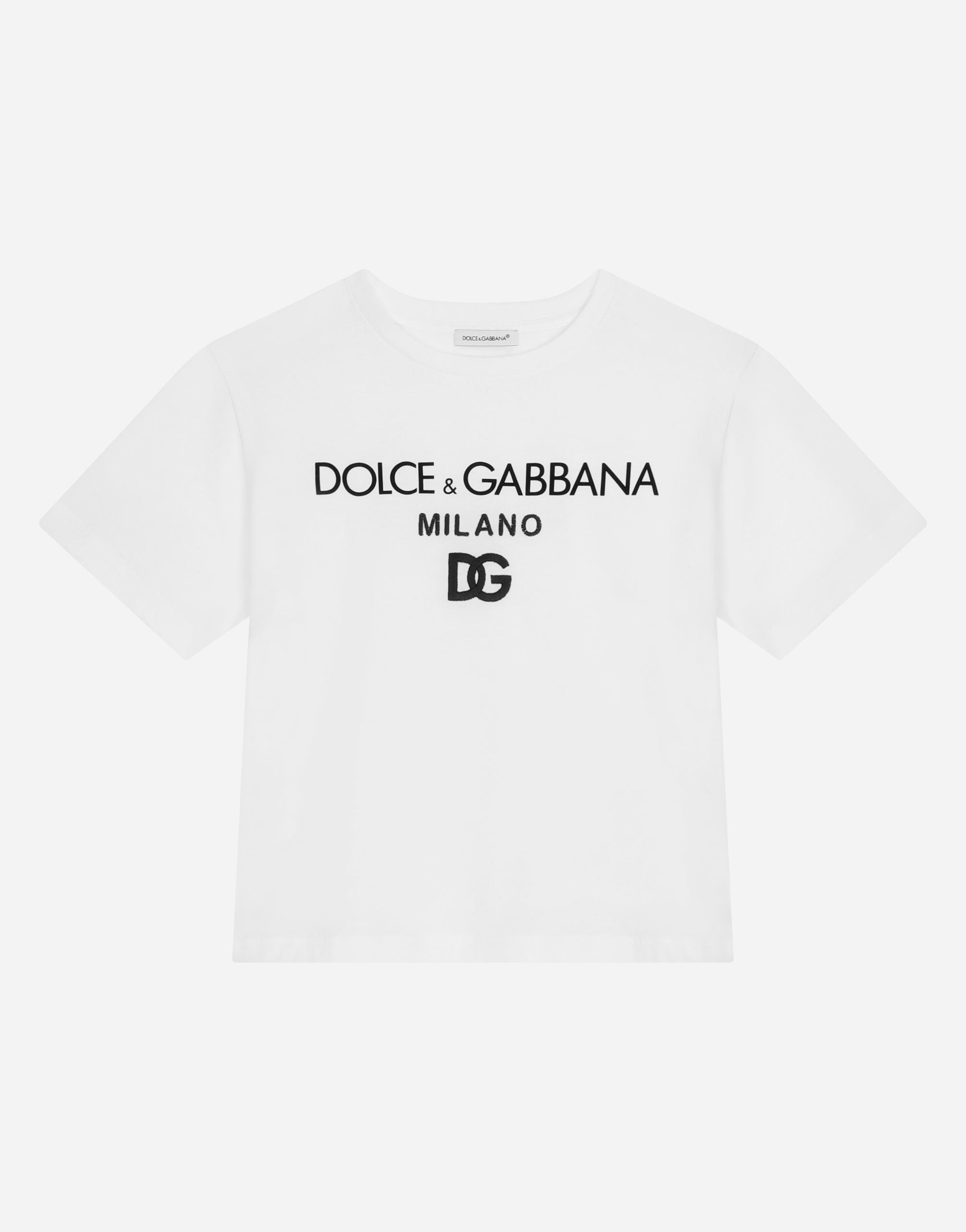 Jersey round-neck T-shirt with DG Milano embroidery in White