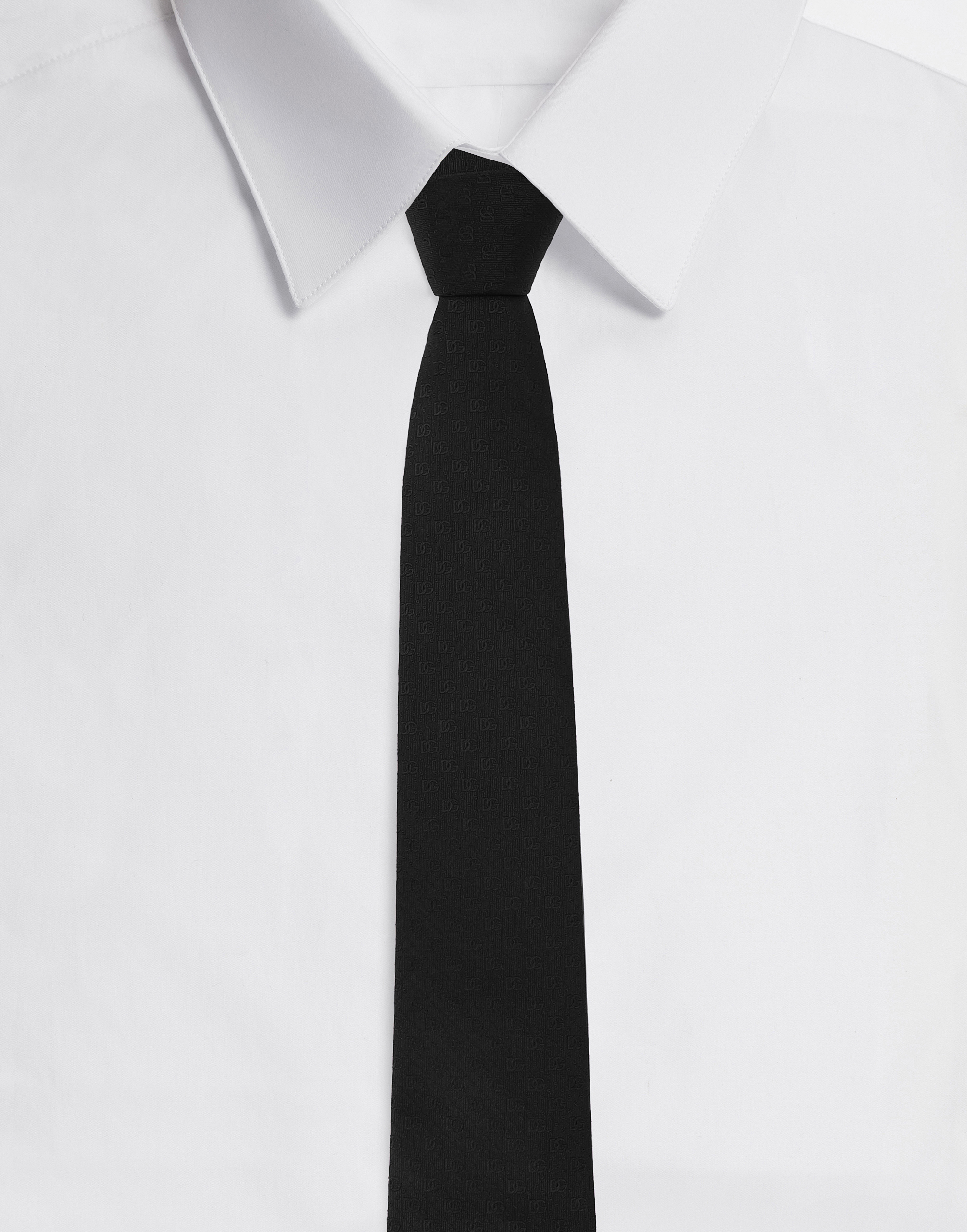 8-cm silk jacquard blade tie with DG logo in Black