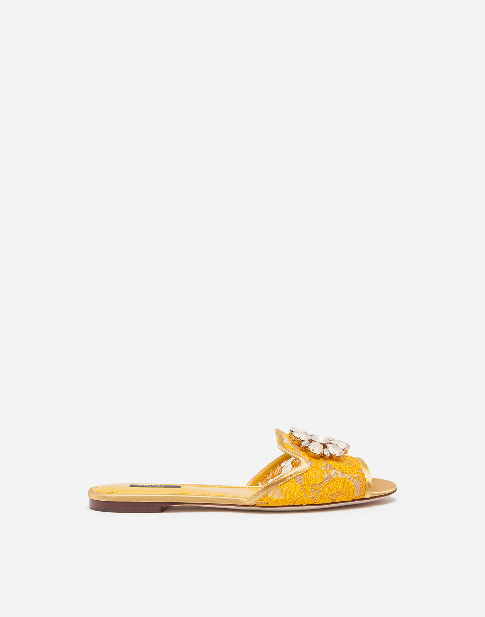 Lace slip-ons with crystals in Mustard