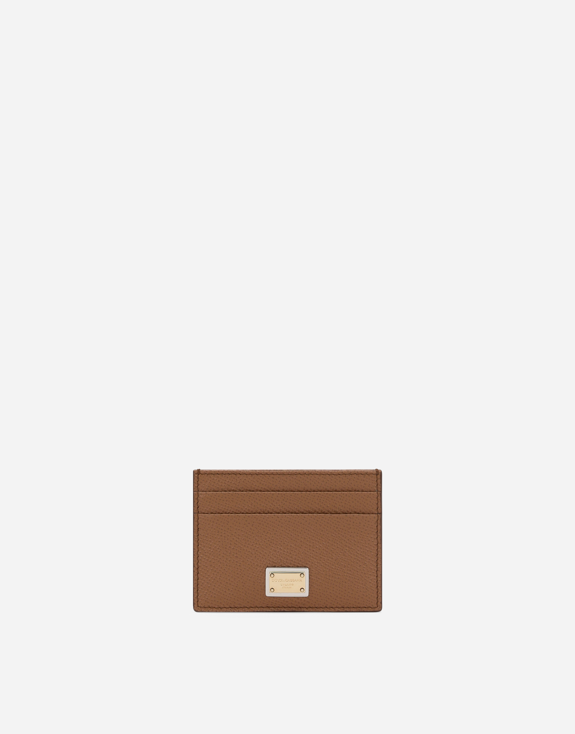Dauphine calfskin card holder with branded tag in Brown