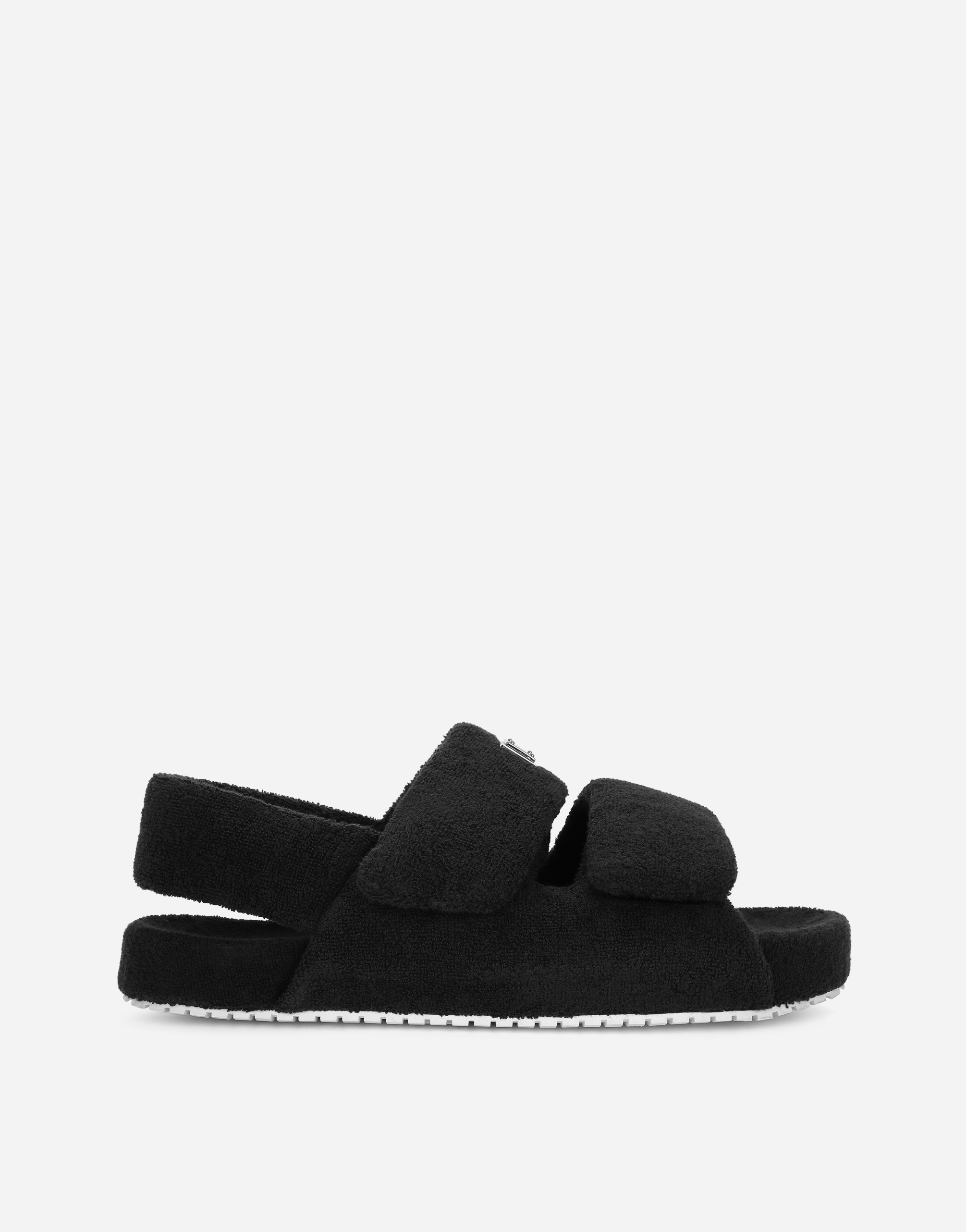 Terrycloth sandals with logo tag in Black