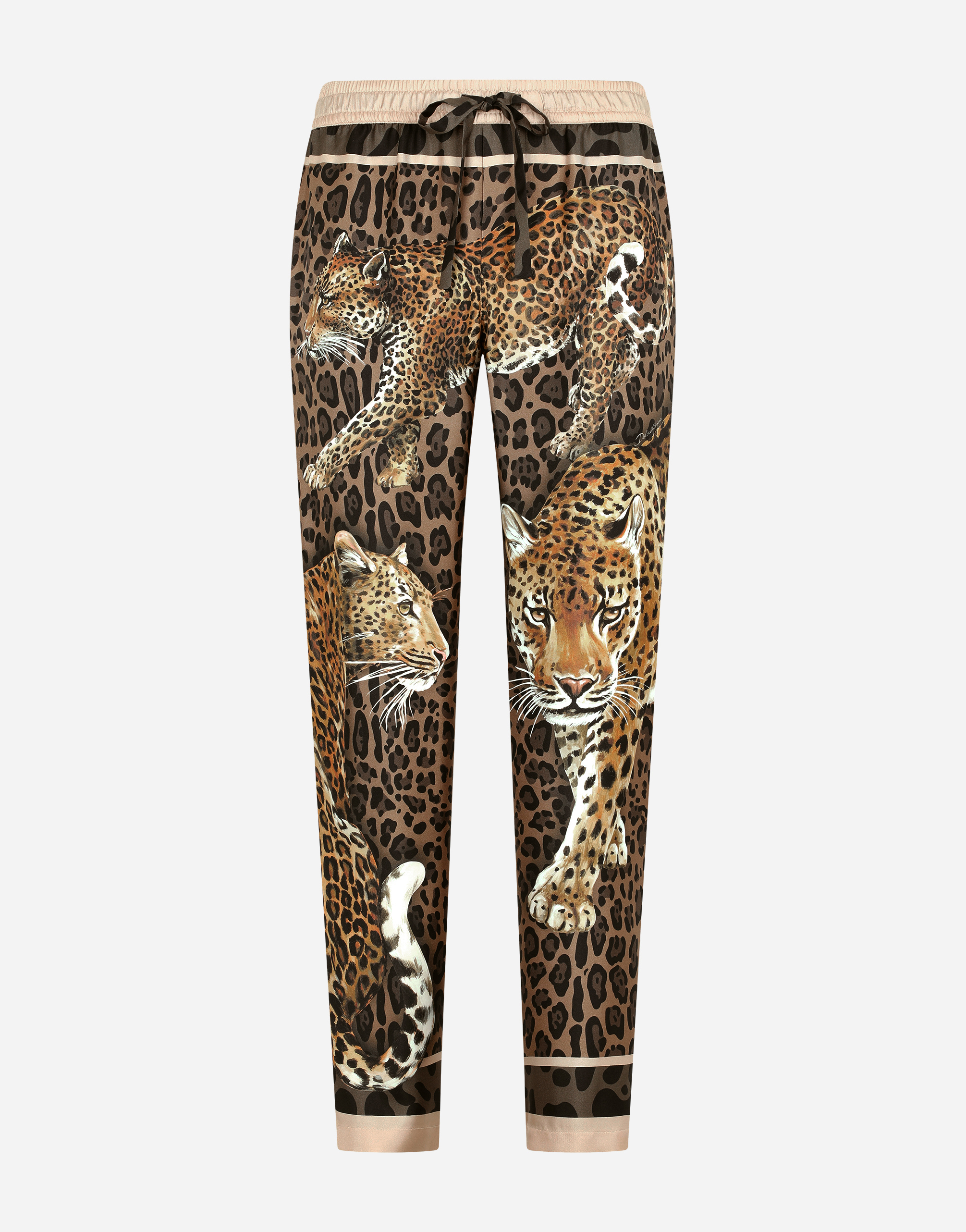 Silk pajama pants with leopard print in Multicolor