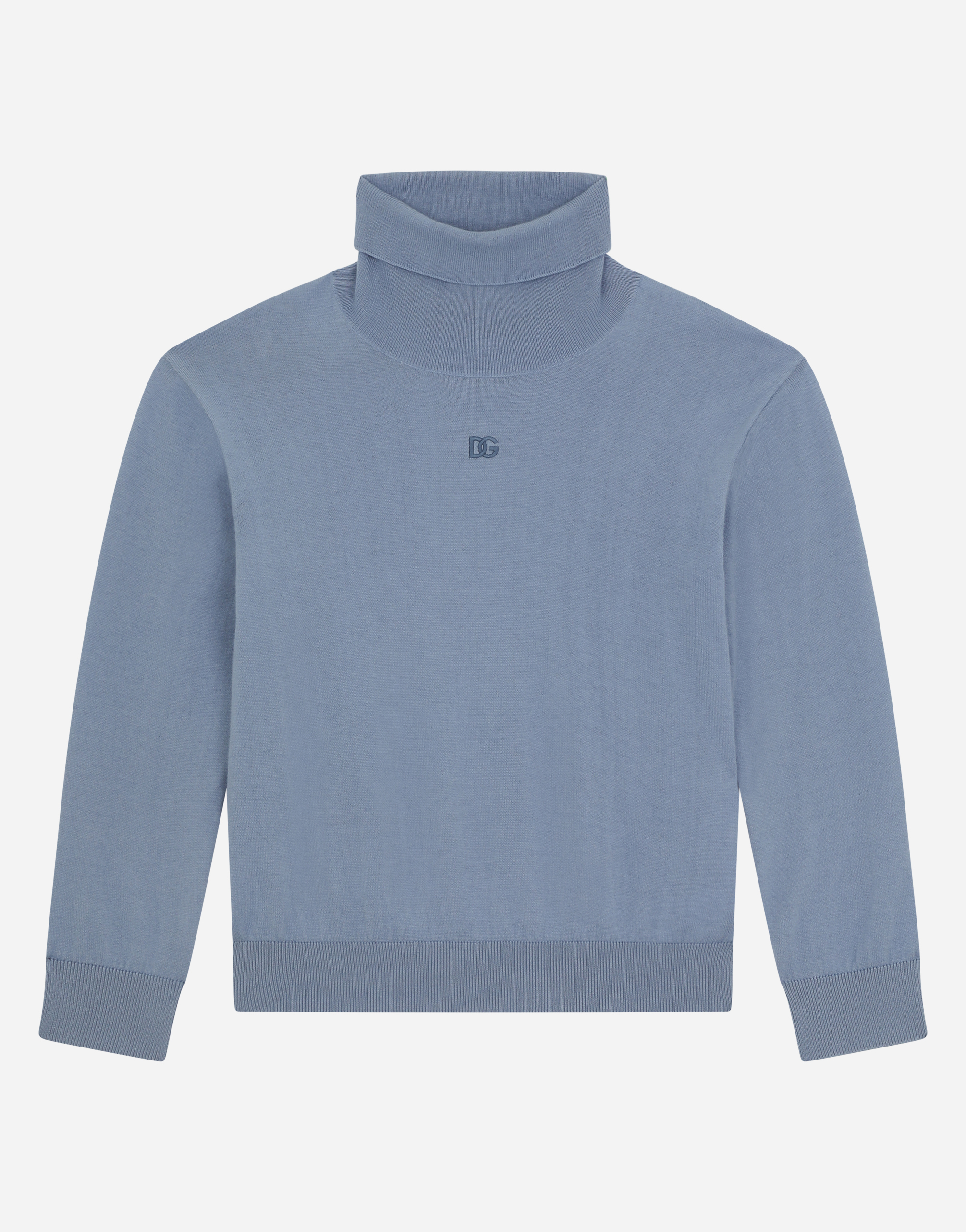 Cashmere/cotton turtle-neck sweater with DG logo in Azure