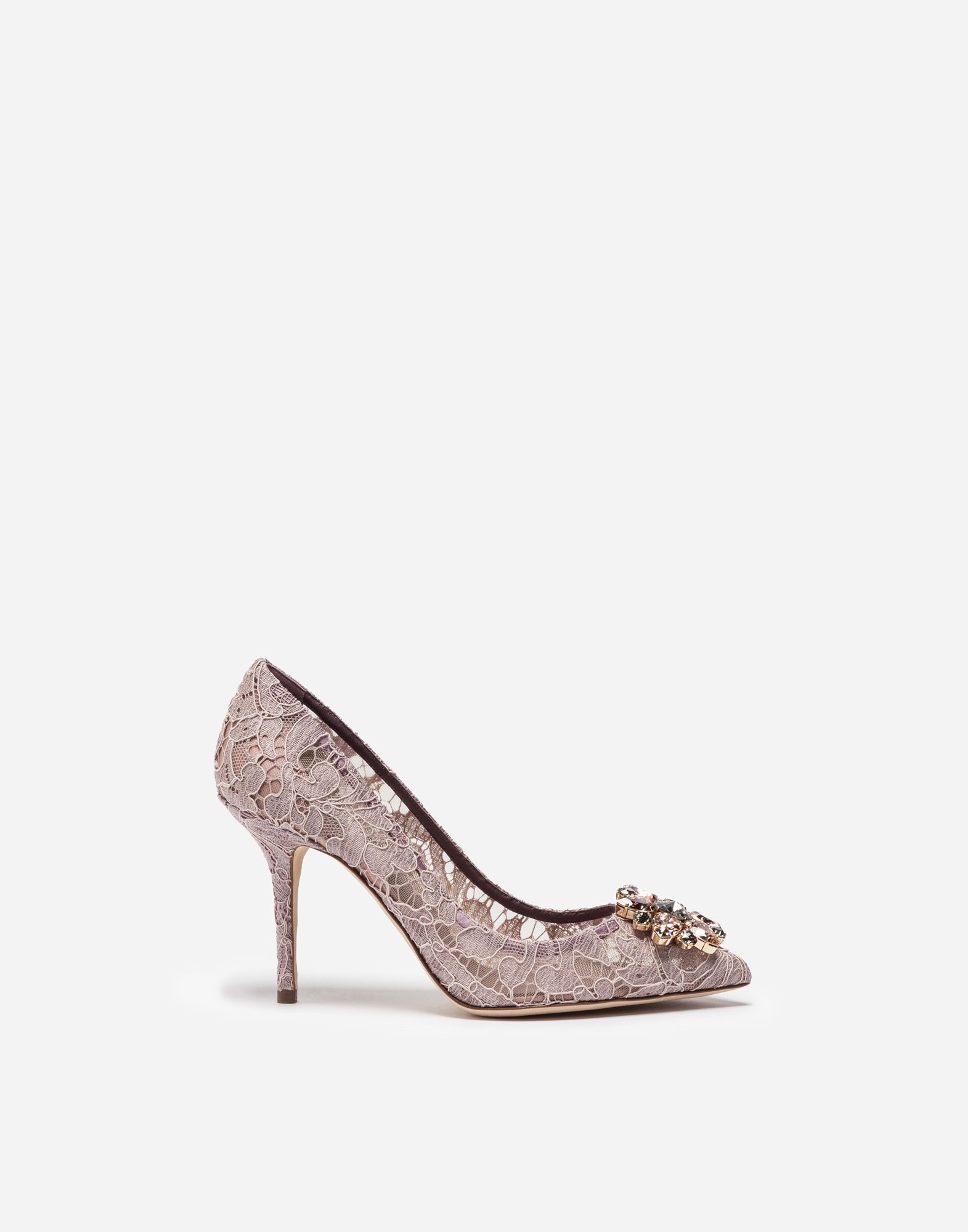 Lace rainbow pumps with brooch detailing in Blush