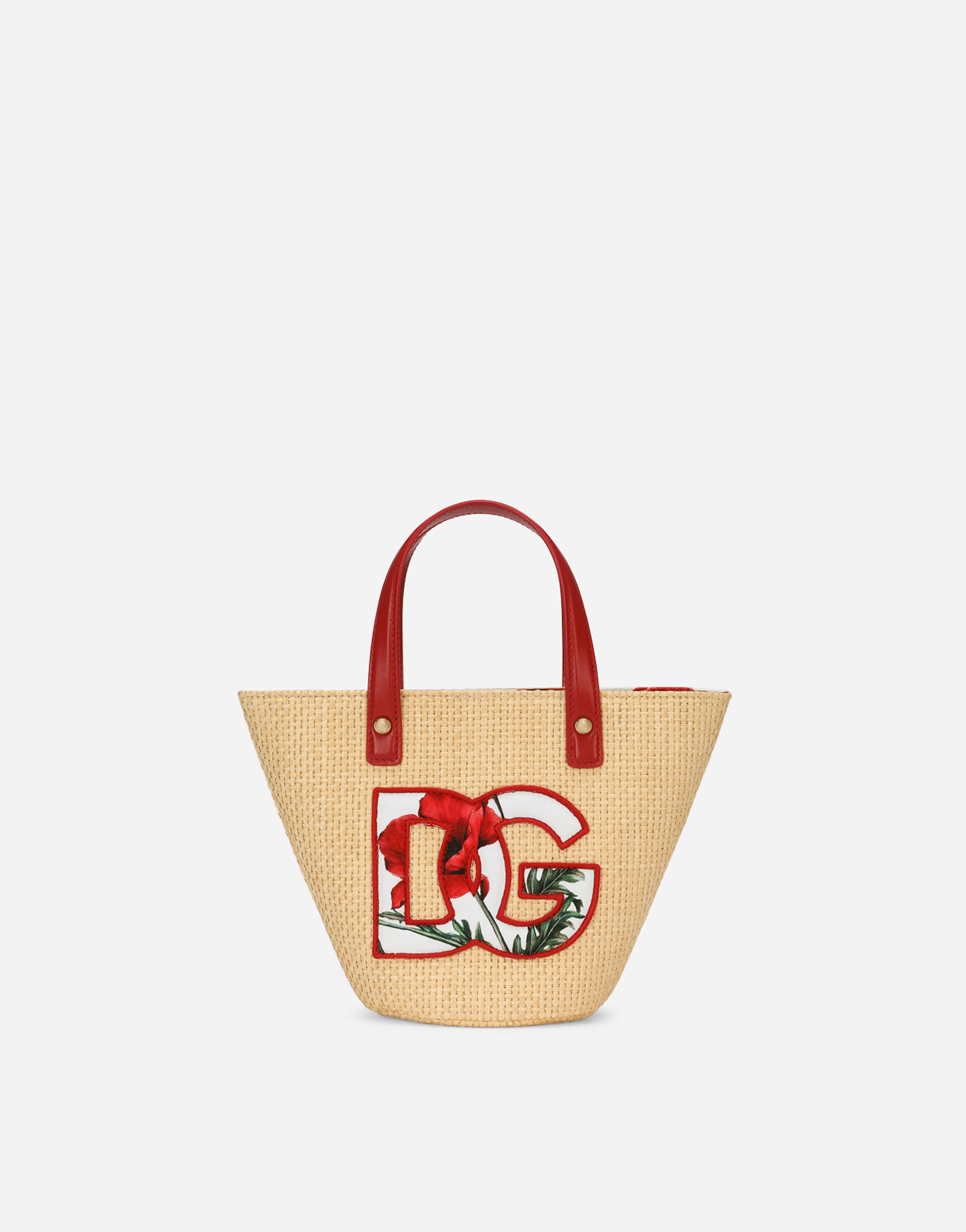 Straw handbag with patch and maxi-DG logo in Multicolor