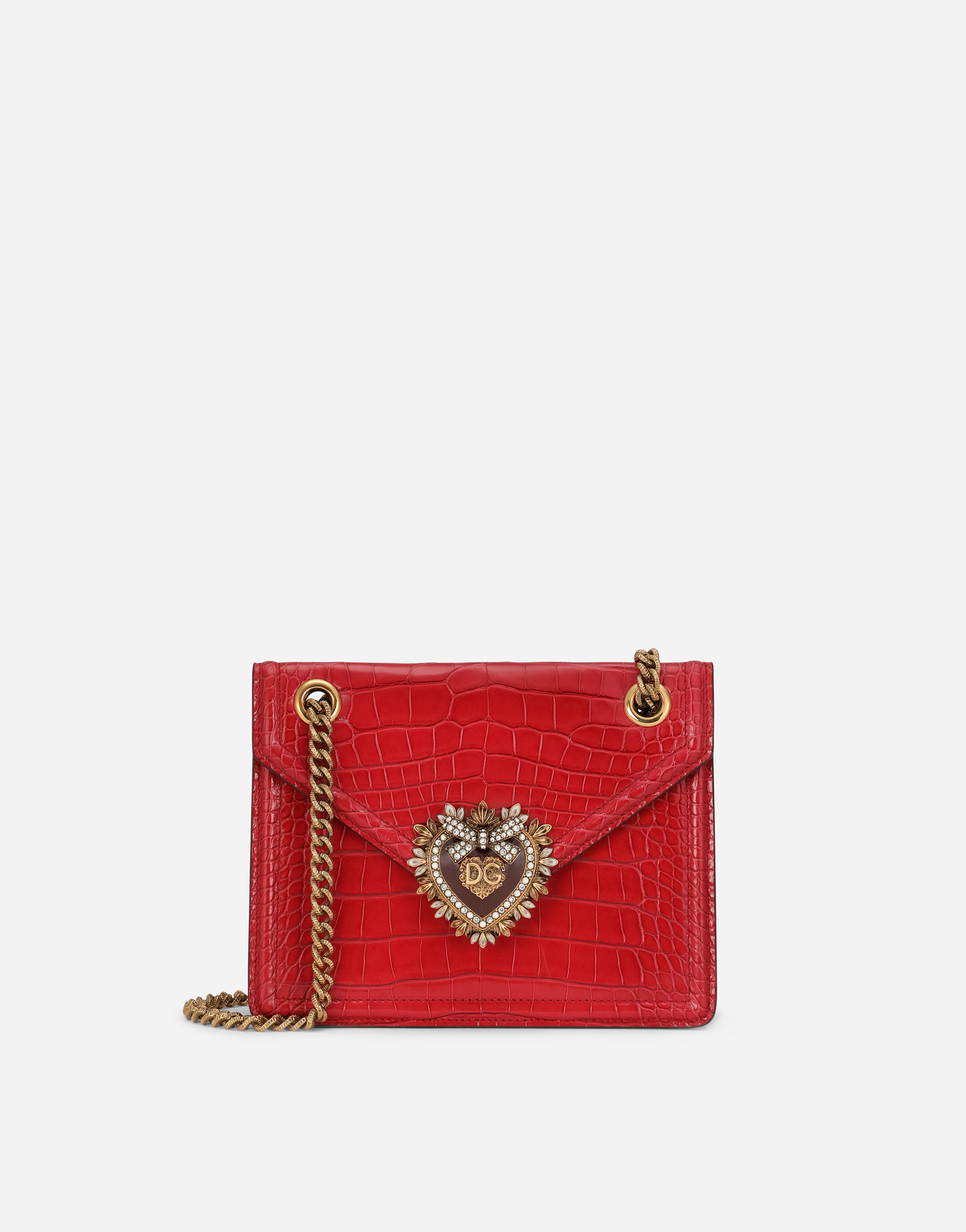 Shop Dolce & Gabbana Medium Crocodile Skin Devotion Bag In Red