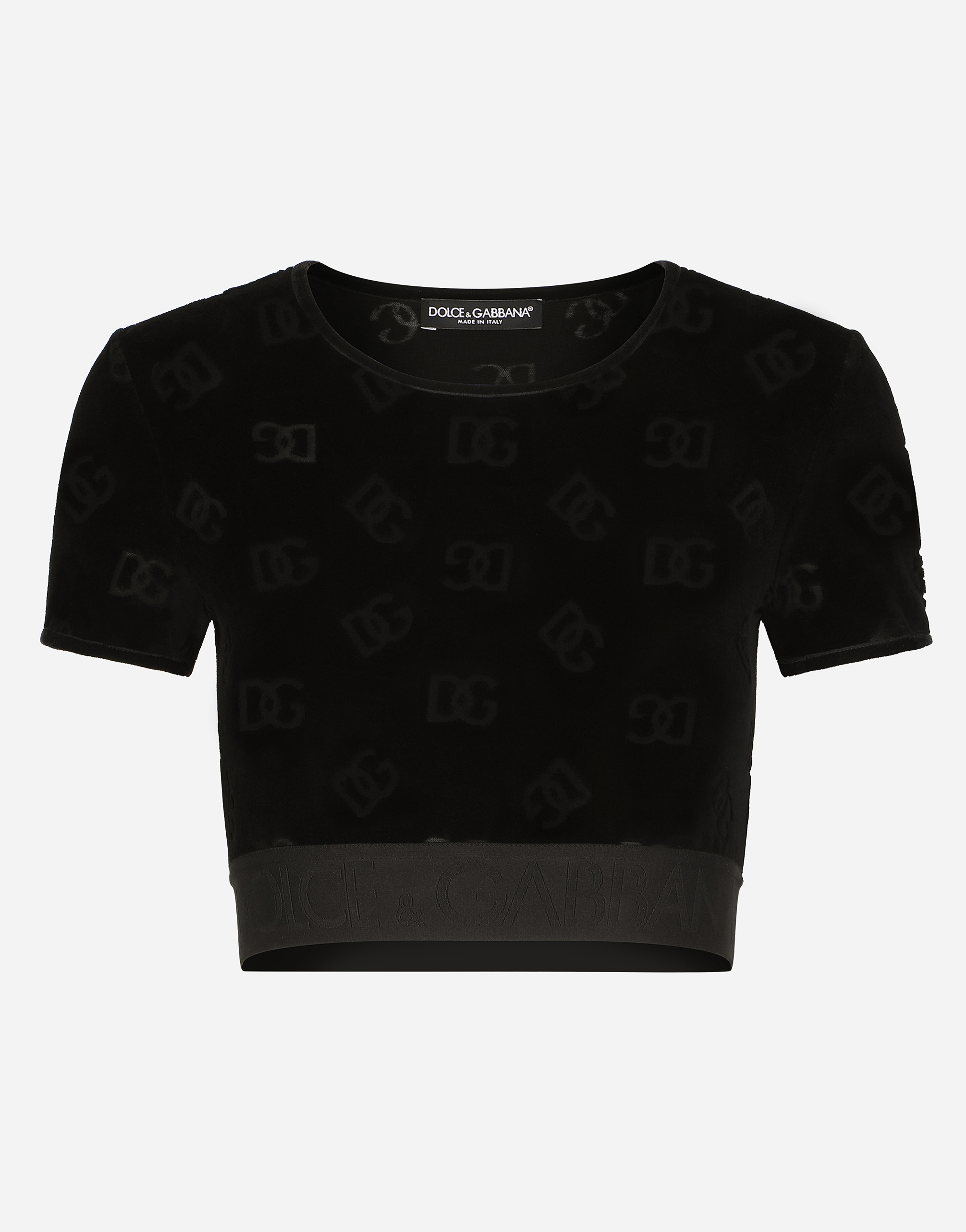 Flocked jersey T-shirt with all-over DG logo in Black