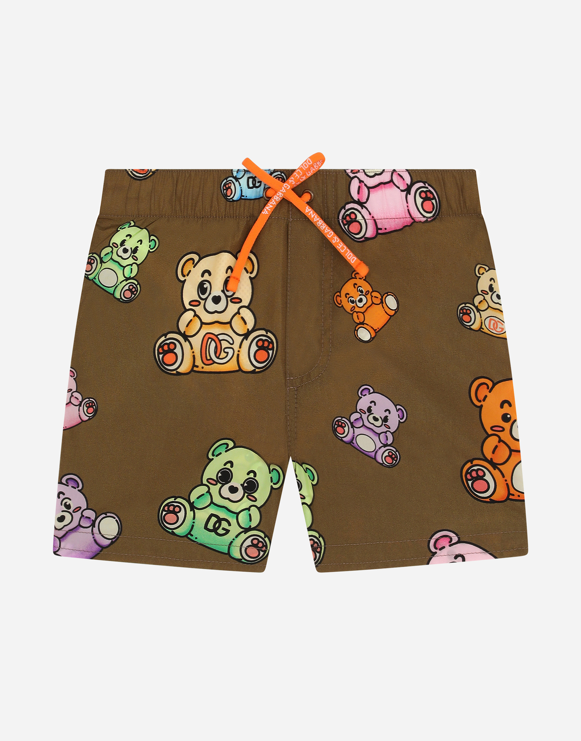 Nylon swim trunks with teddy-bear print in Multicolor