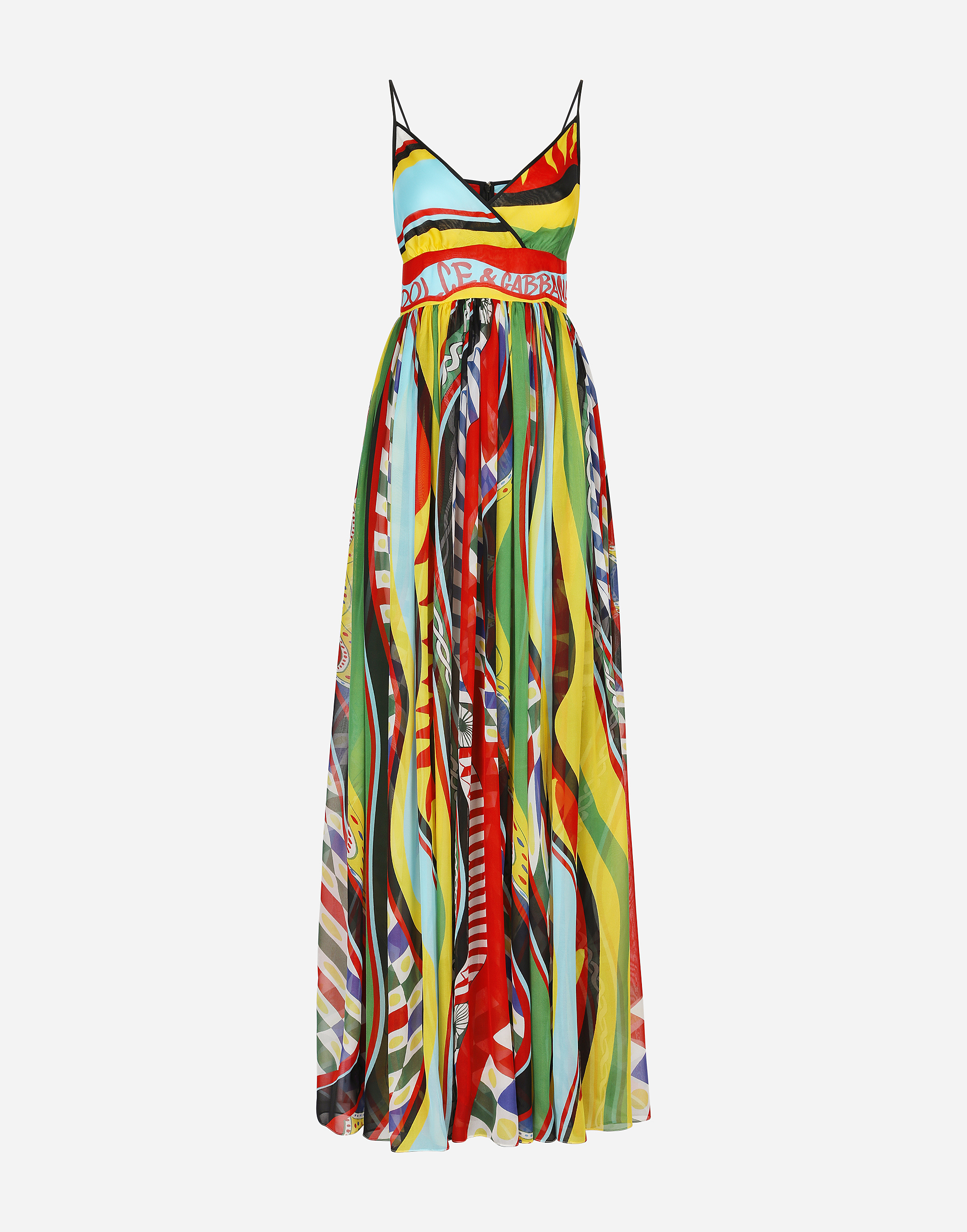 Long Carretto-print slip dress in Multicolor
