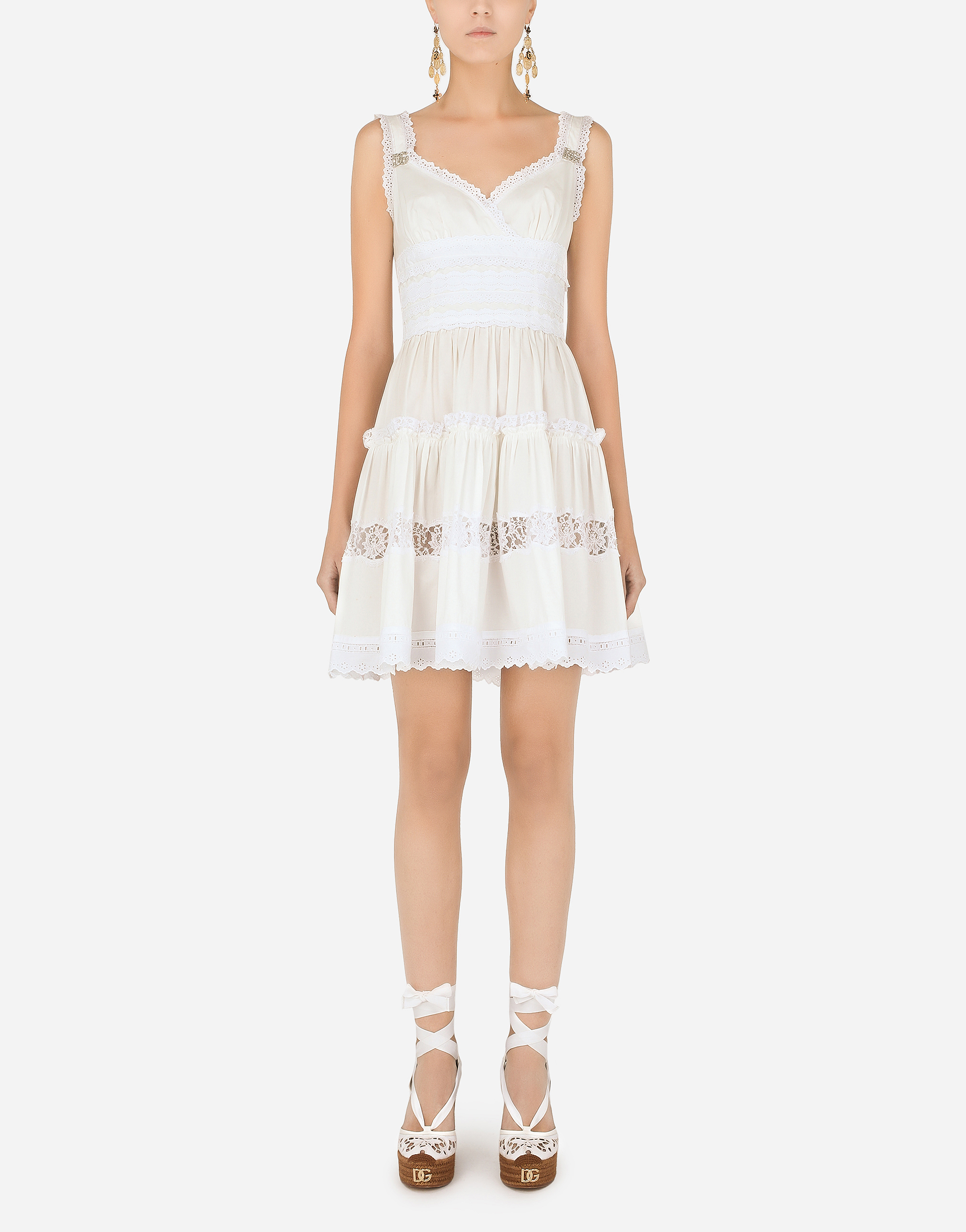Short poplin dress with crystal-embellished DG details in White