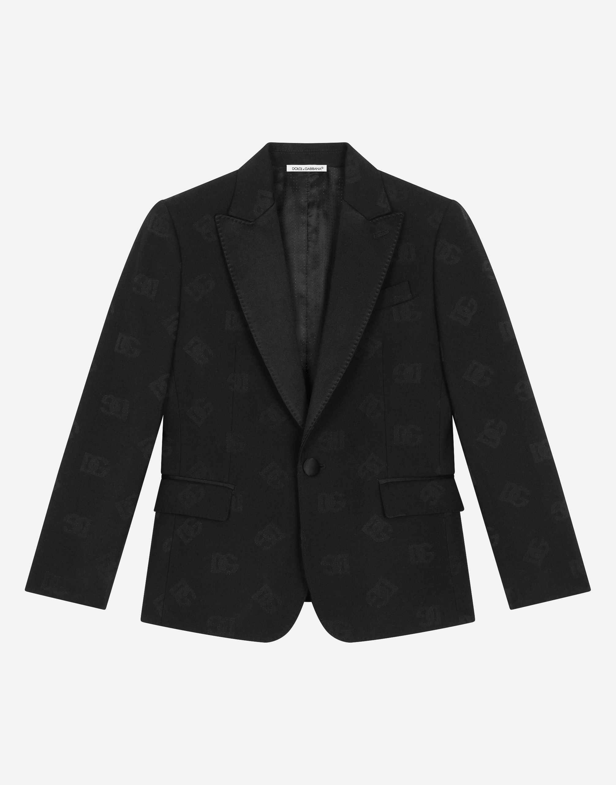 Single-breasted wool jacquard tuxedo jacket with DG logo in Black