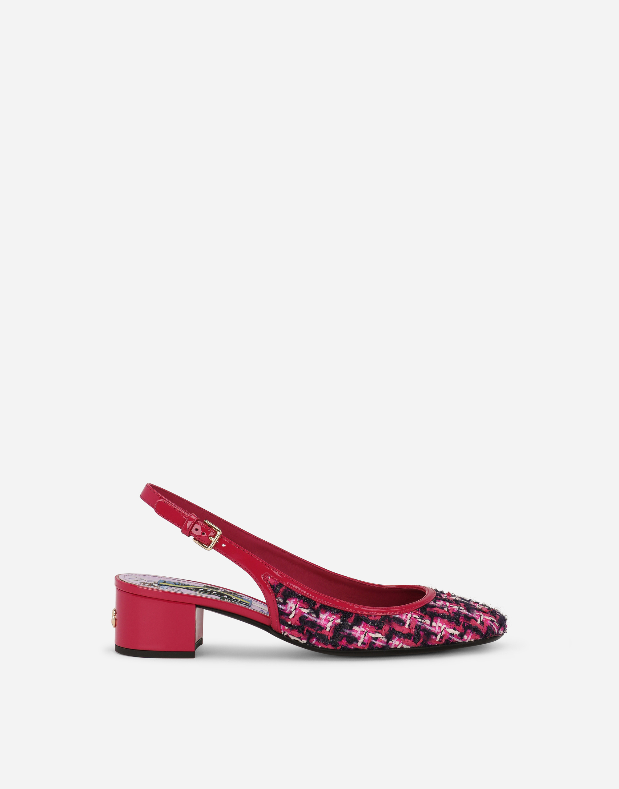 Patent leather and tweed slingbacks with DG logo in Fuchsia