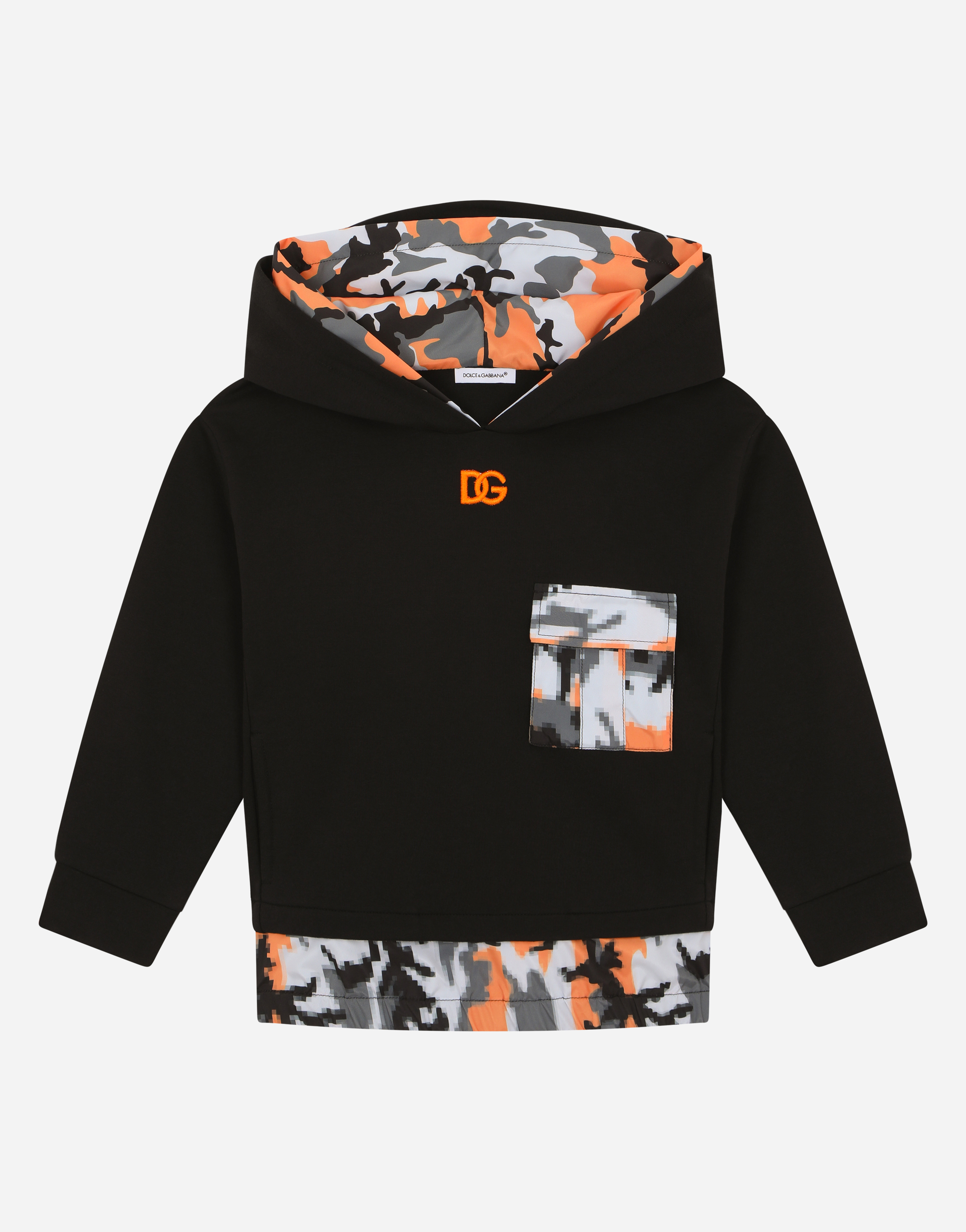 Jersey hoodie with camouflage details in Multicolor