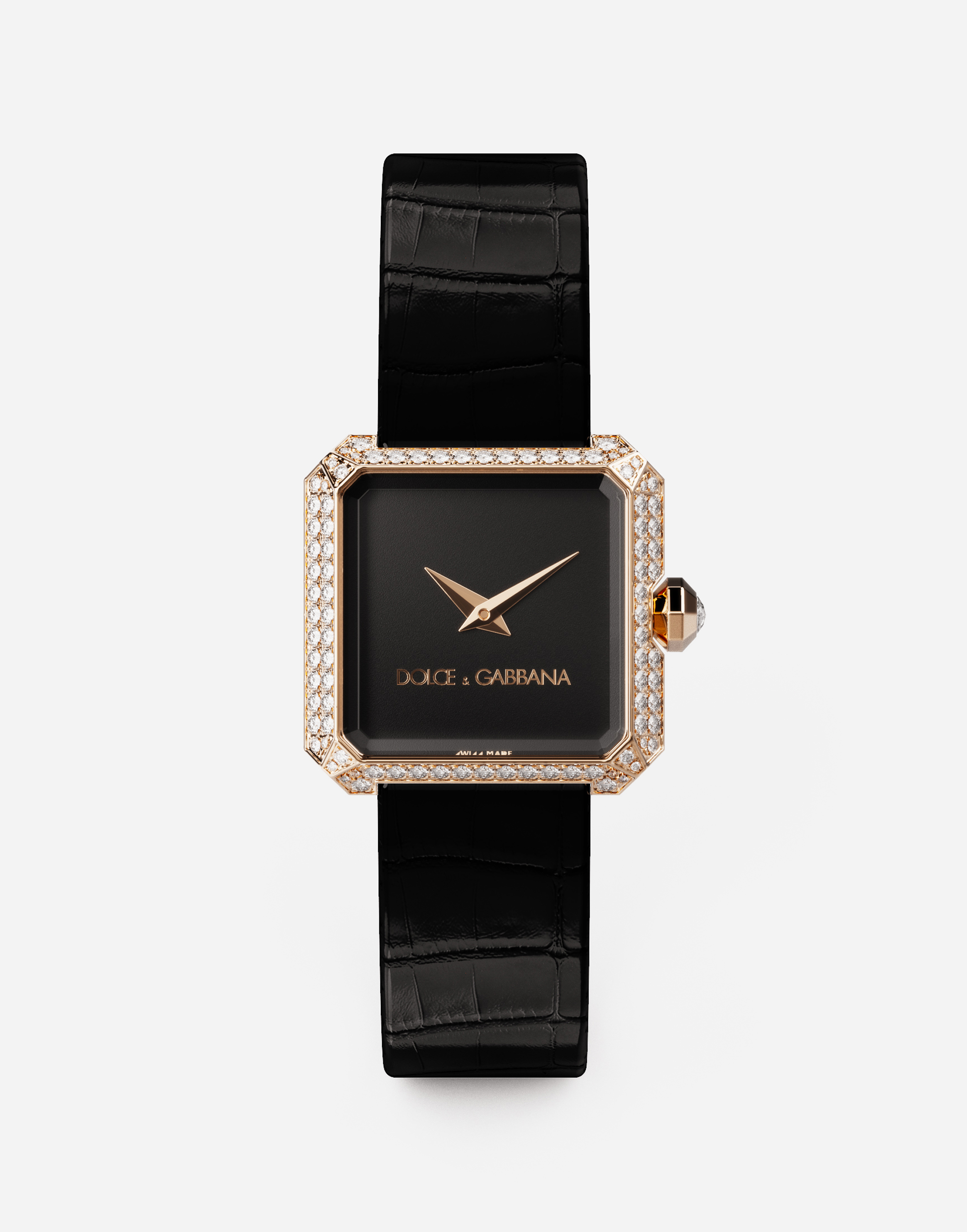 Gold watch with diamonds in Black