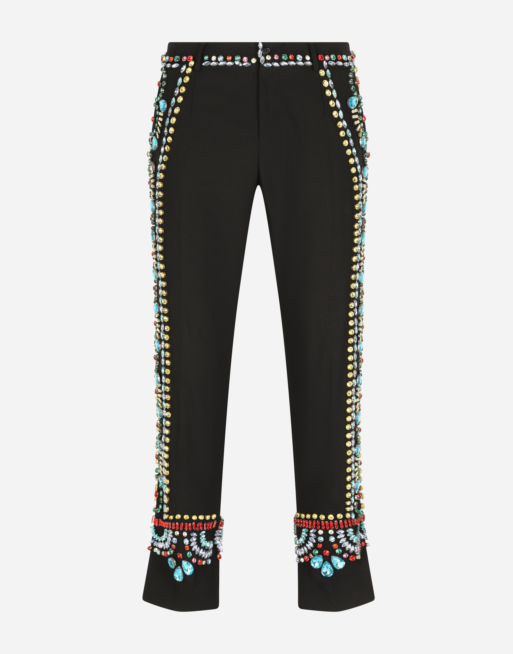 Stretch wool pants with crystal embellishment in Multicolor