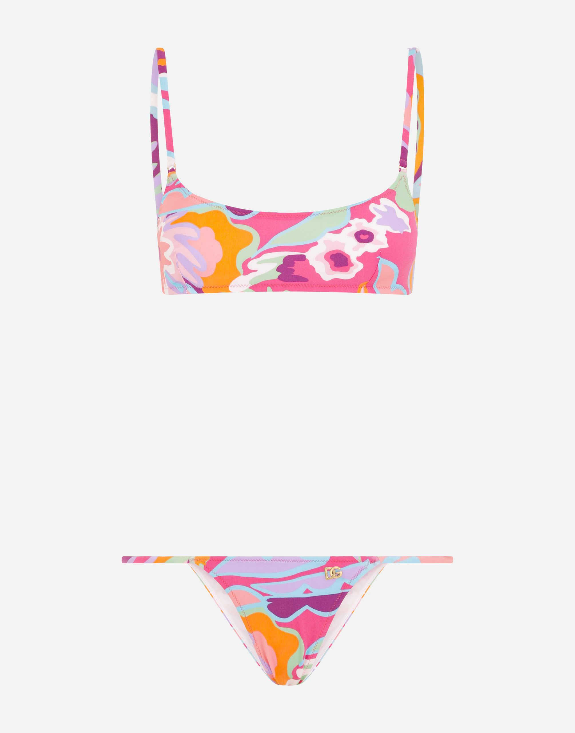 60s-print bralet bikini in Multicolor