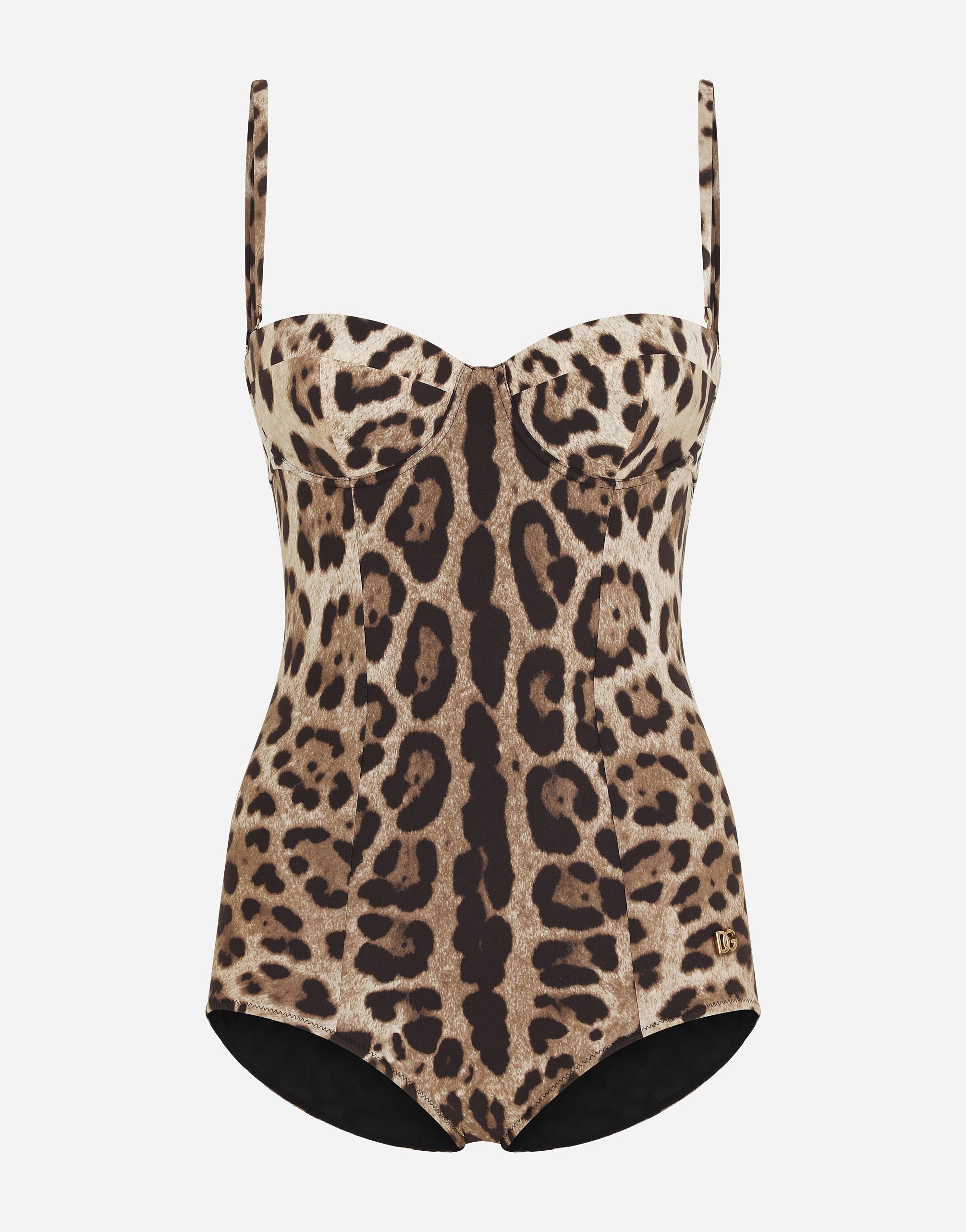 Leopard-print one-piece balconette swimsuit in Multicolor