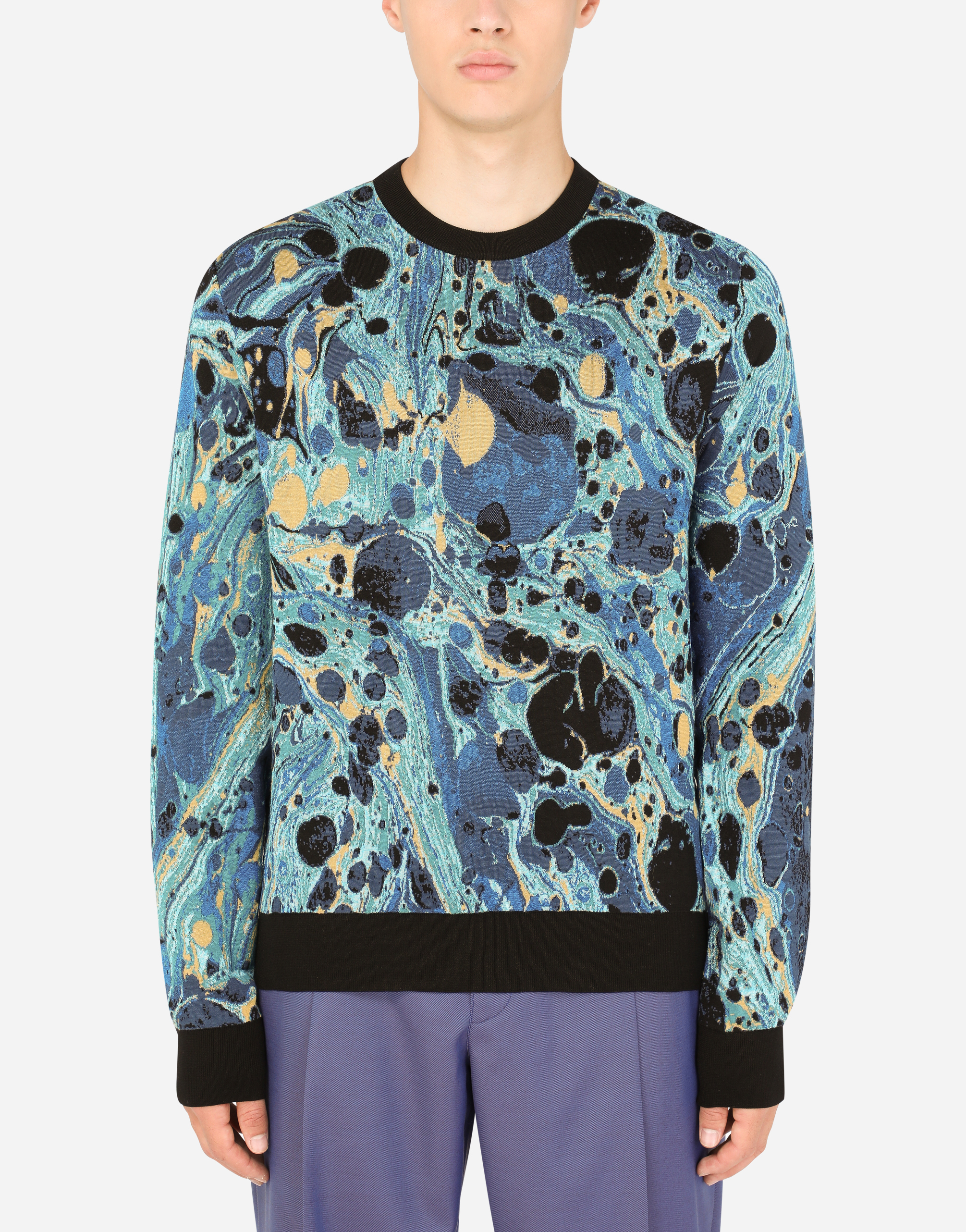 Round-neck jacquard sweater with marbled detailing in Multicolor