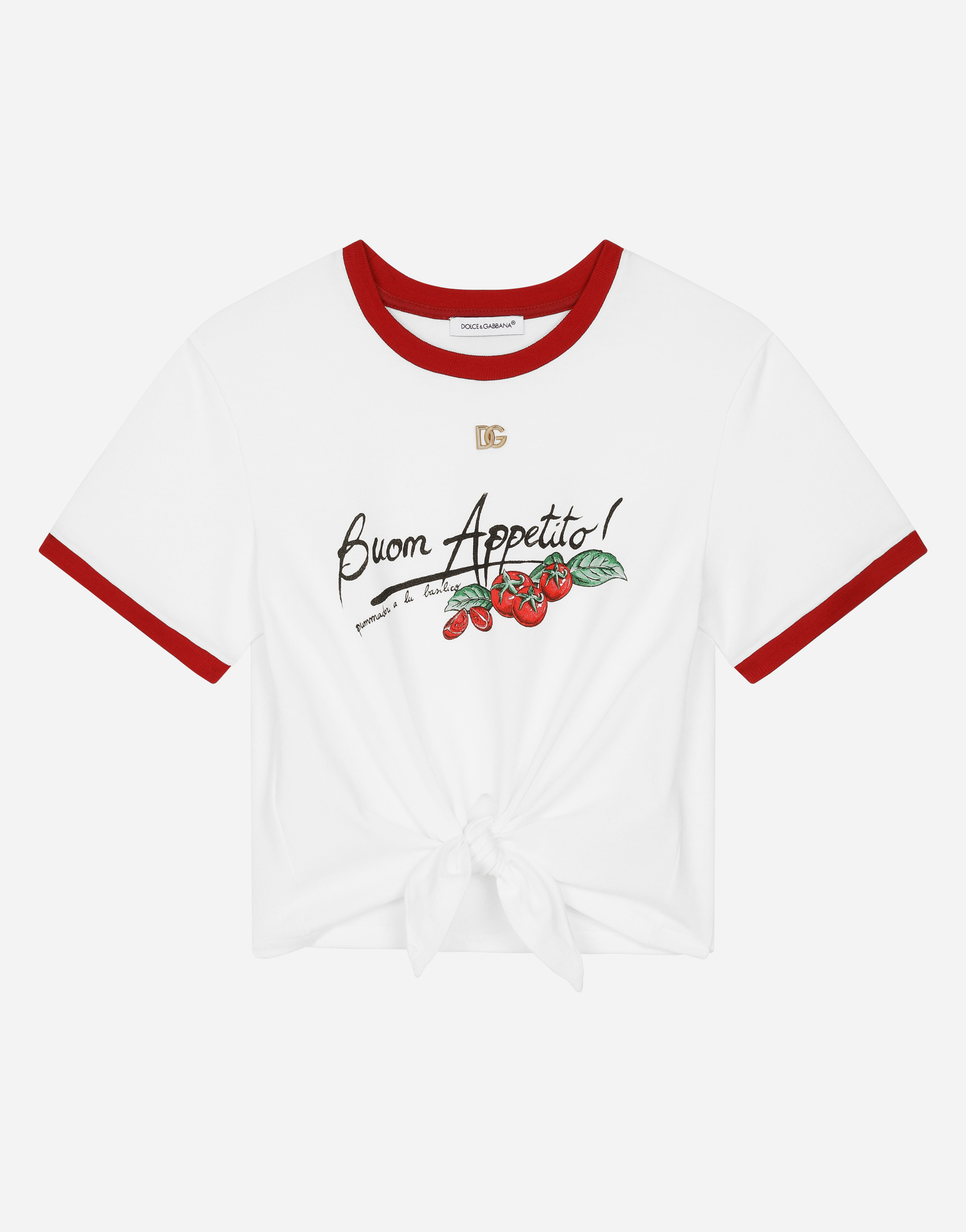 Jersey T-shirt with buon appetito print in White