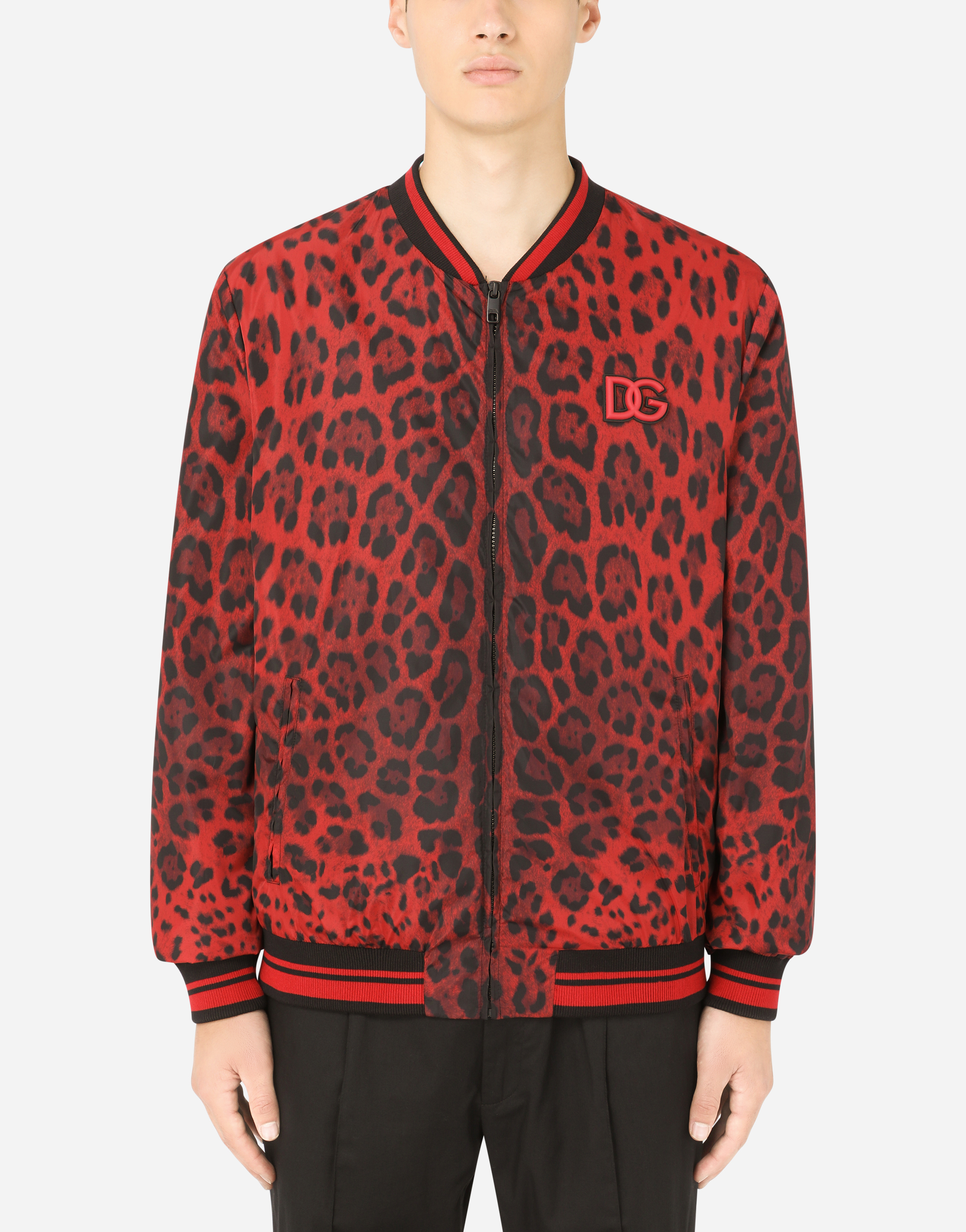 Leopard-print nylon jacket with patch in Multicolor