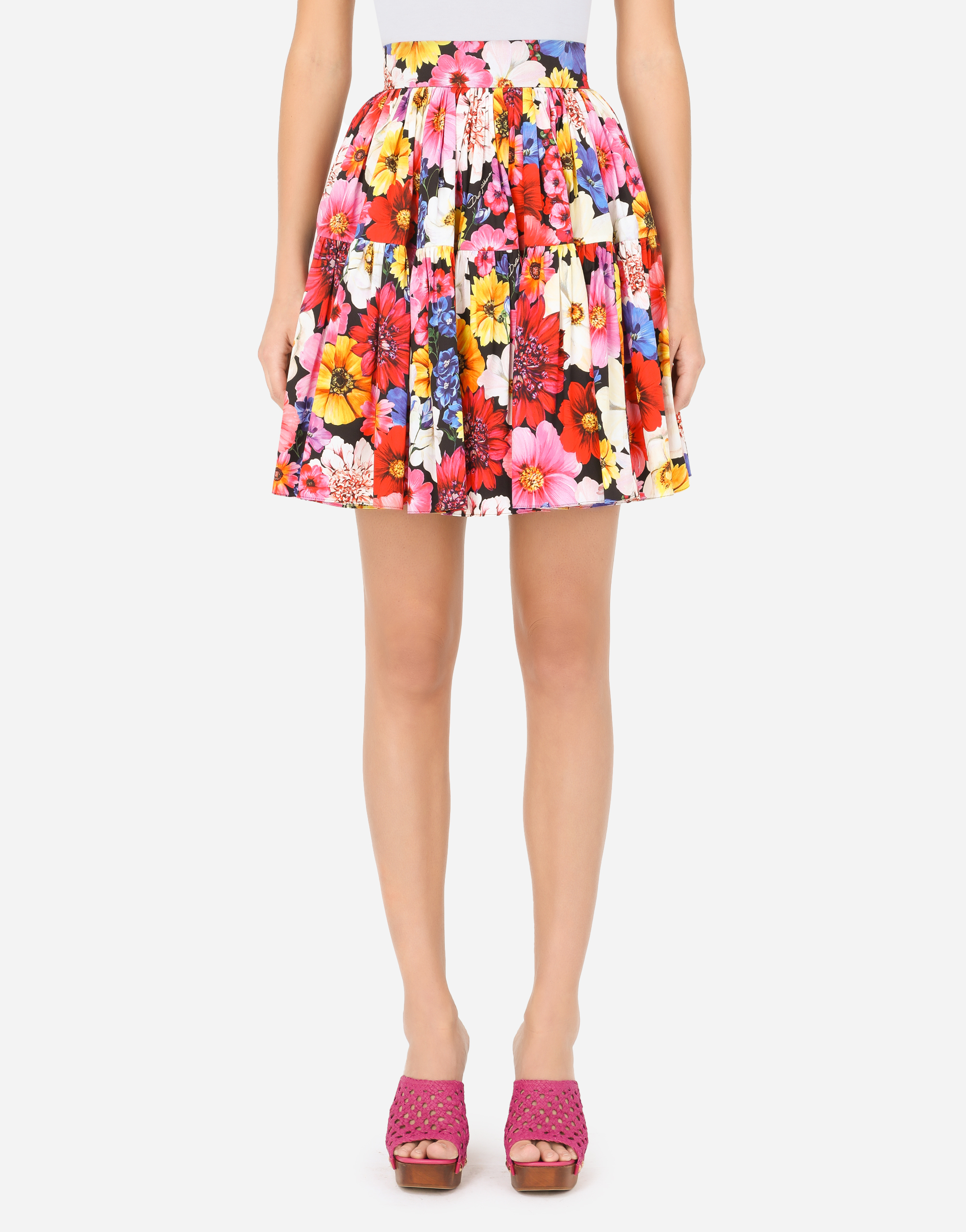 Short garden-print poplin skirt in Multicolor