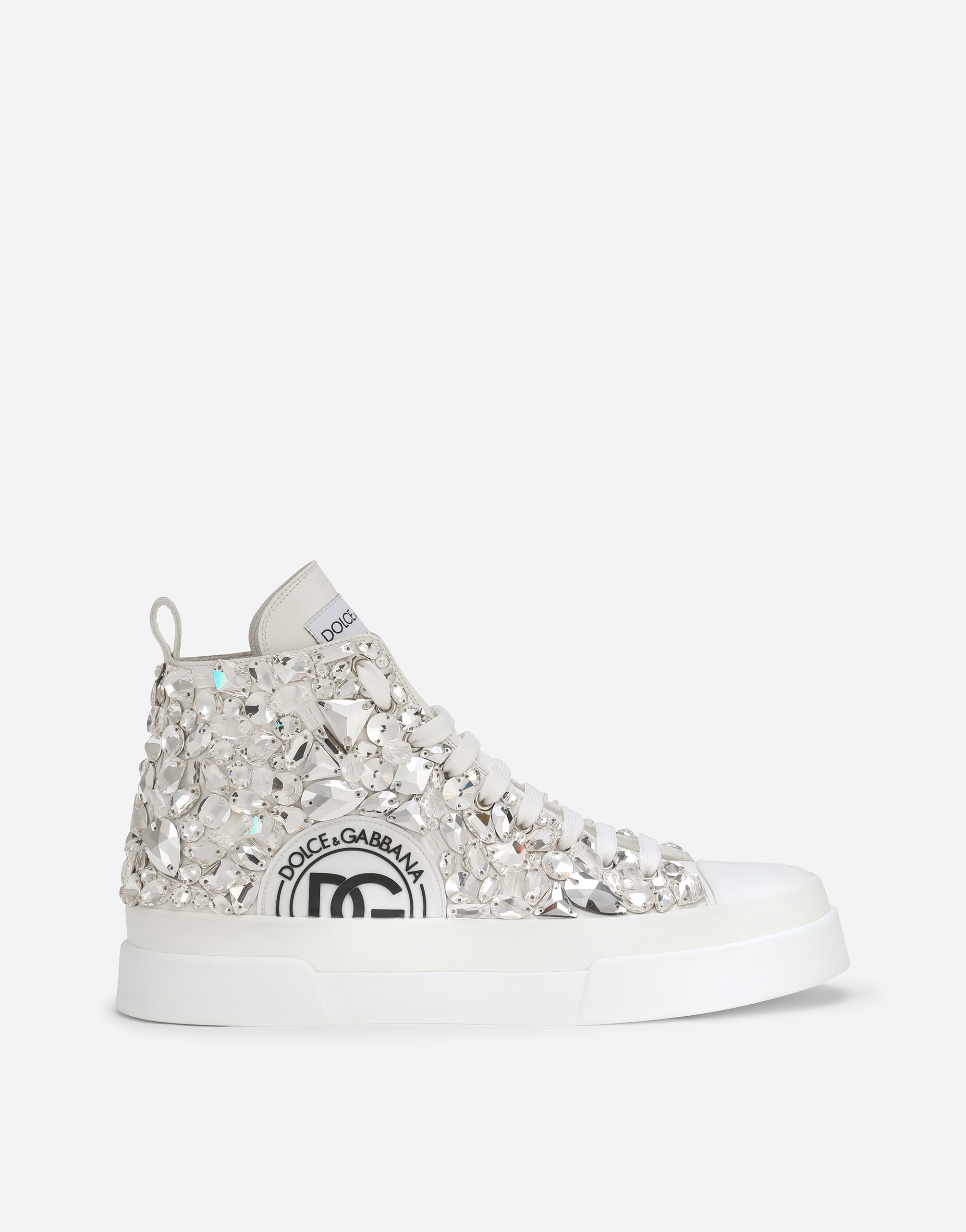 Calfskin nappa Portofino Light mid-top sneakers with all-over embroidery in White