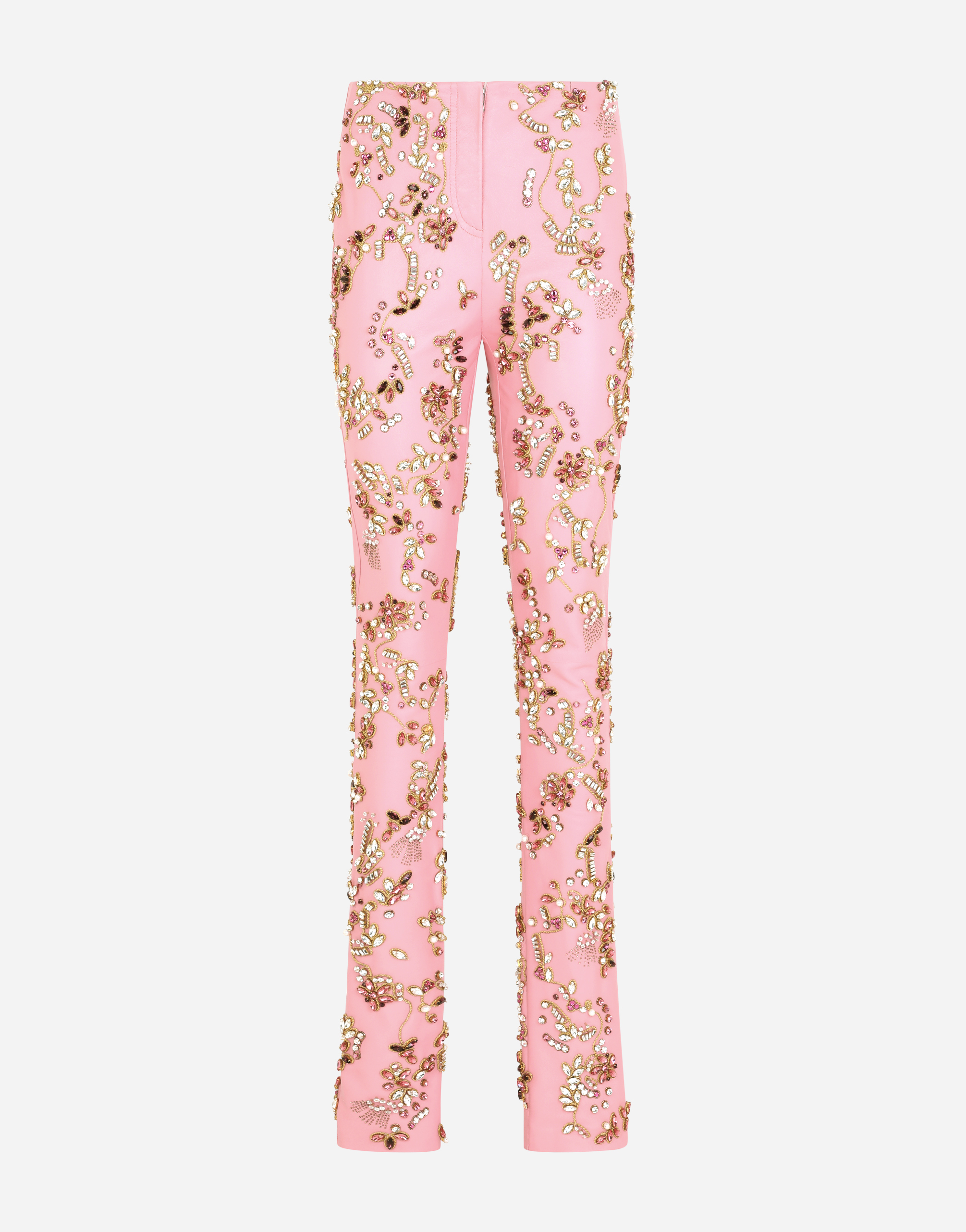 Leather pants with embellishment in Pink