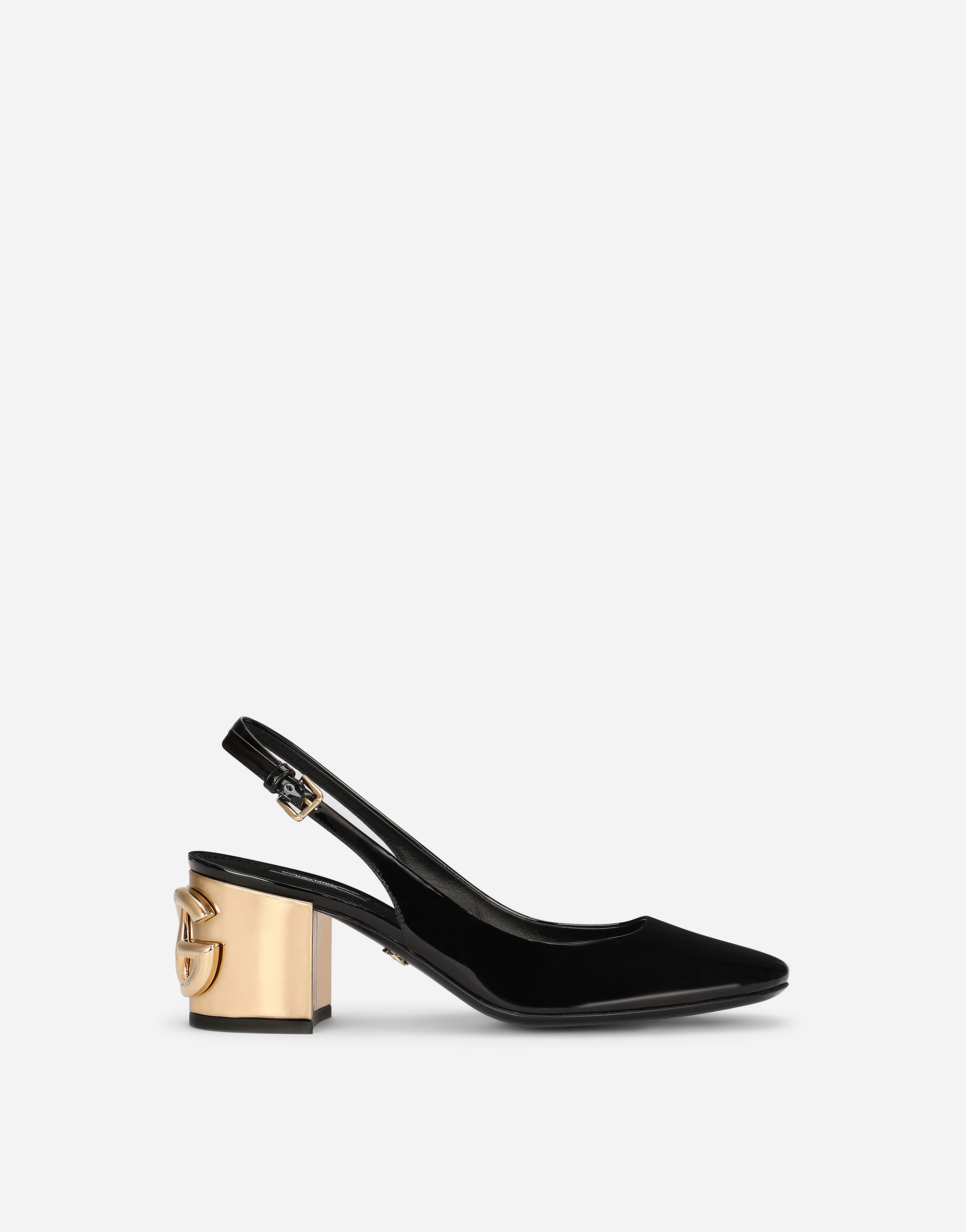 Patent leather slingbacks with DG Karol heel in Black