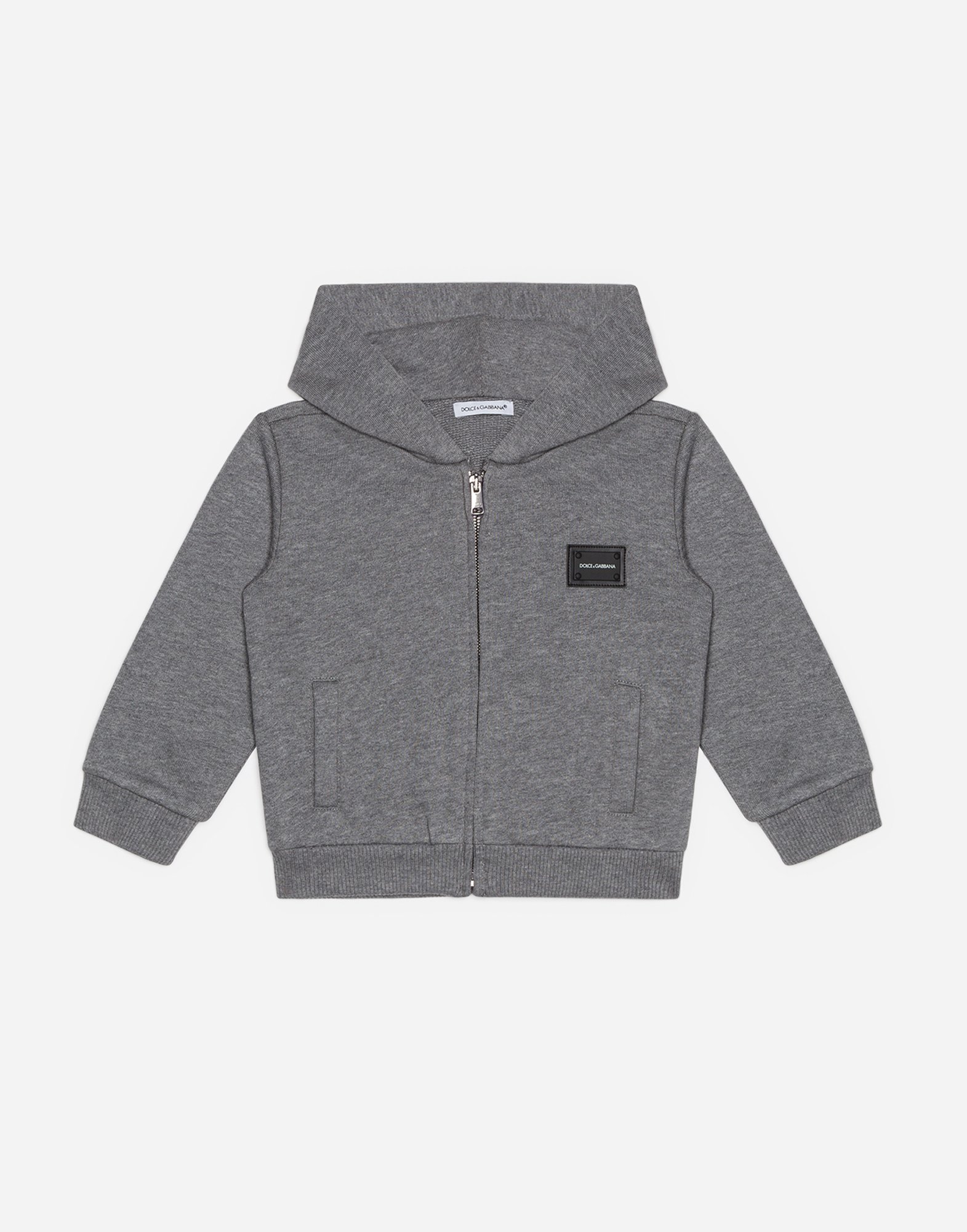 Jersey hoodie with logo plate in Grey