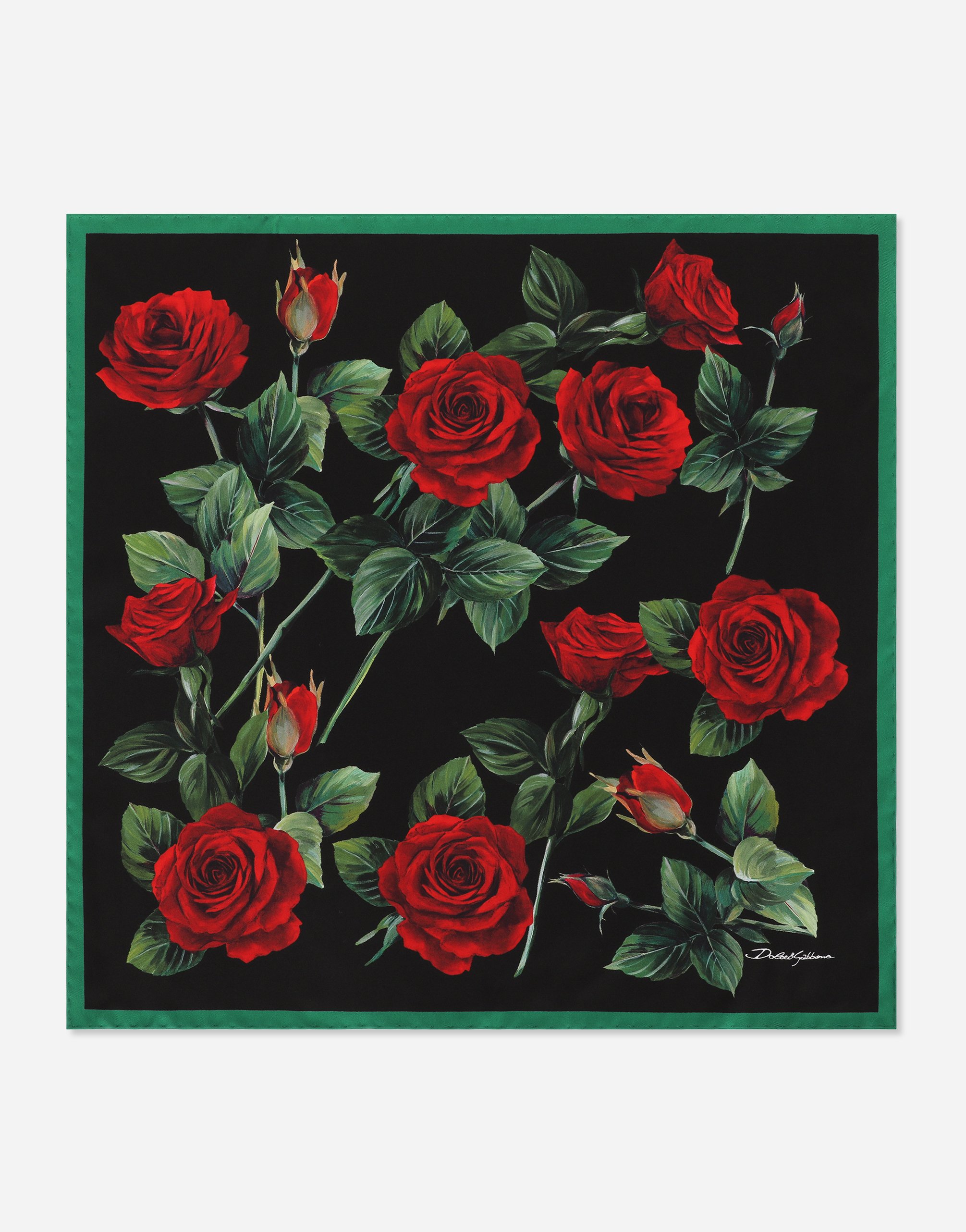 Twill scarf with red rose print (50 x 50) in Multicolor
