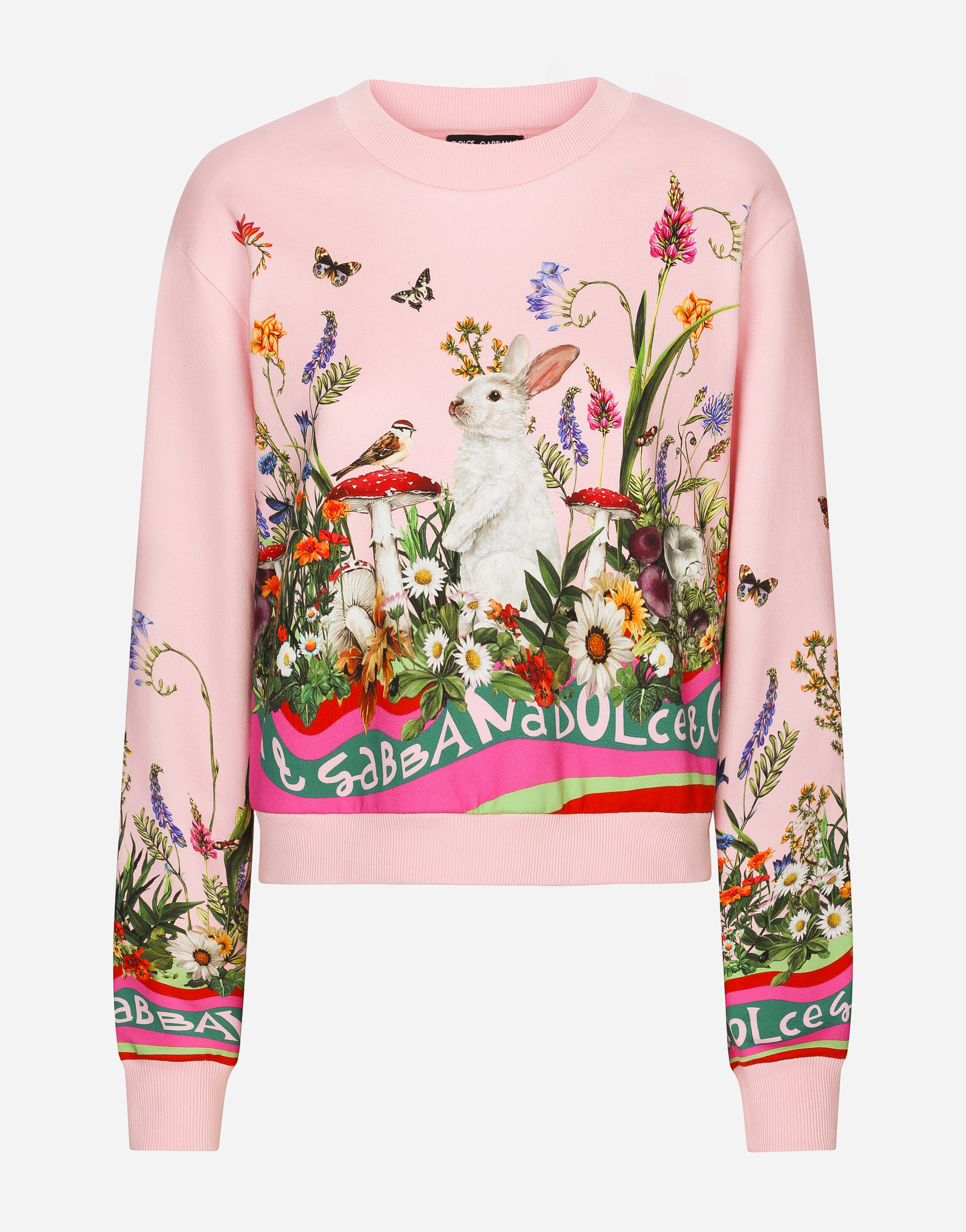Cropped jersey sweatshirt with rabbit print in Multicolor