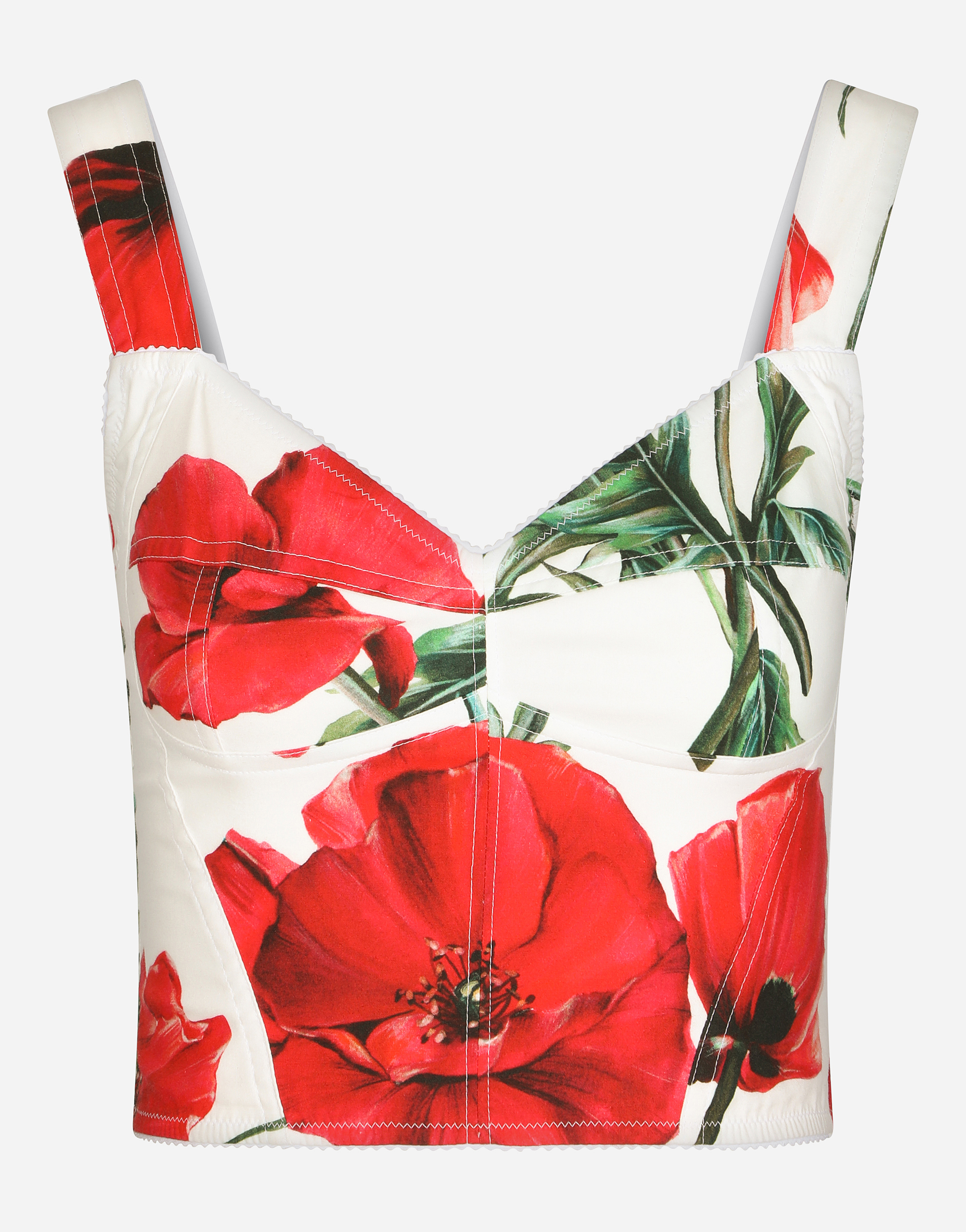 Poppy-print poplin corset in Multicolor