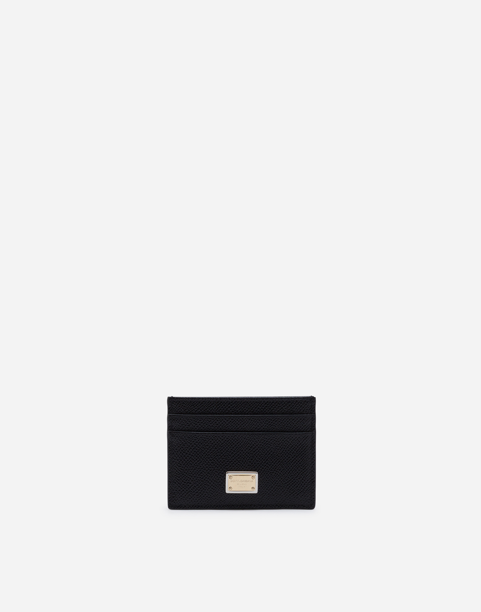 Dauphine calfskin card holder with branded tag in Black
