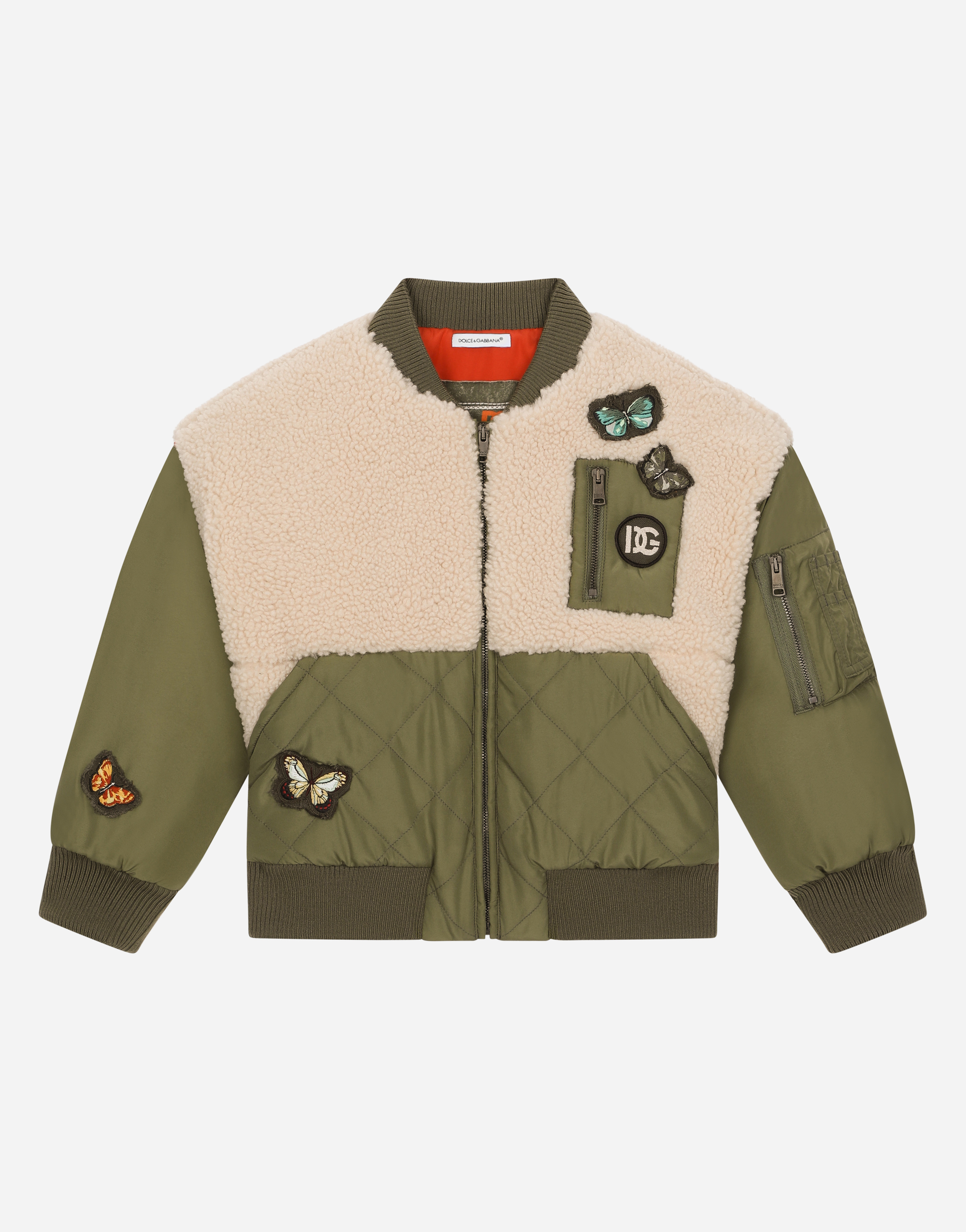 Quilted nylon and teddy bear bomber jacket in Multicolor