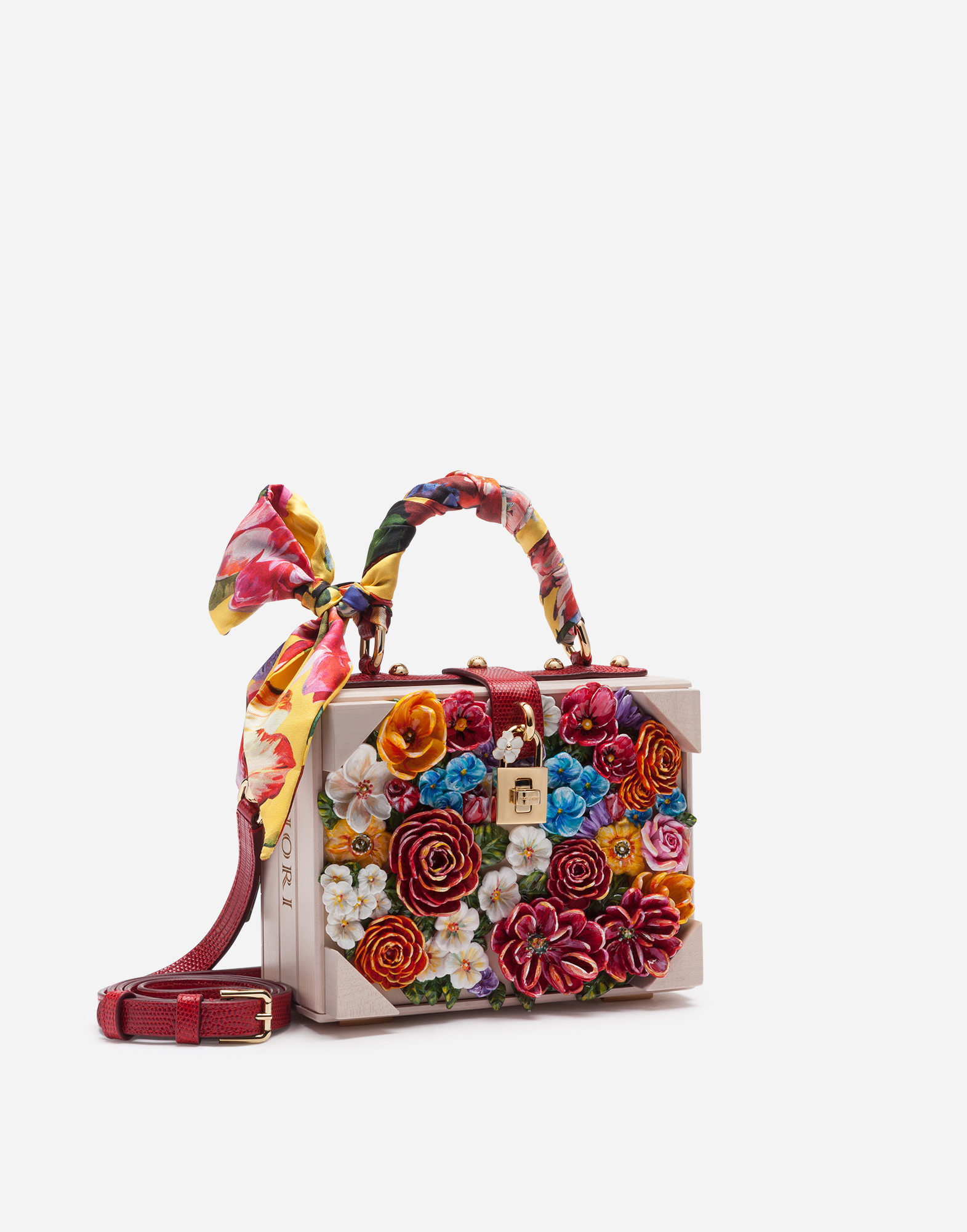 Dolce Box bag in resin with embroidered flowers