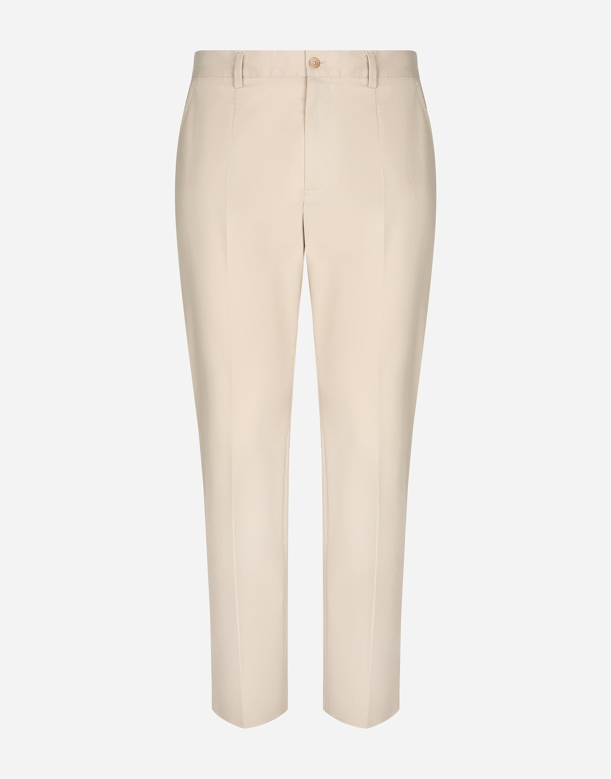 Stretch cotton pants with branded tag in Beige