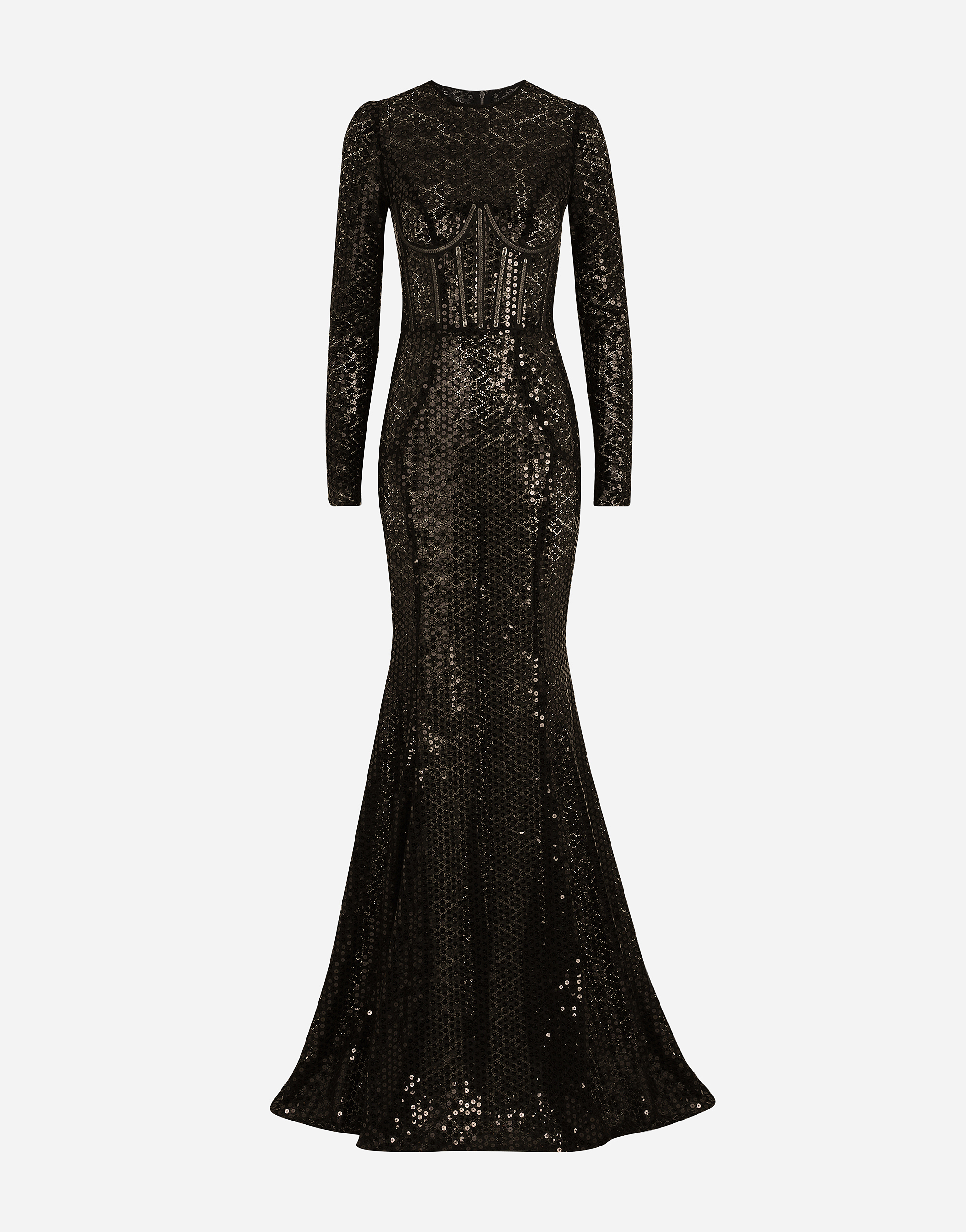Long sequined mermaid dress in Black