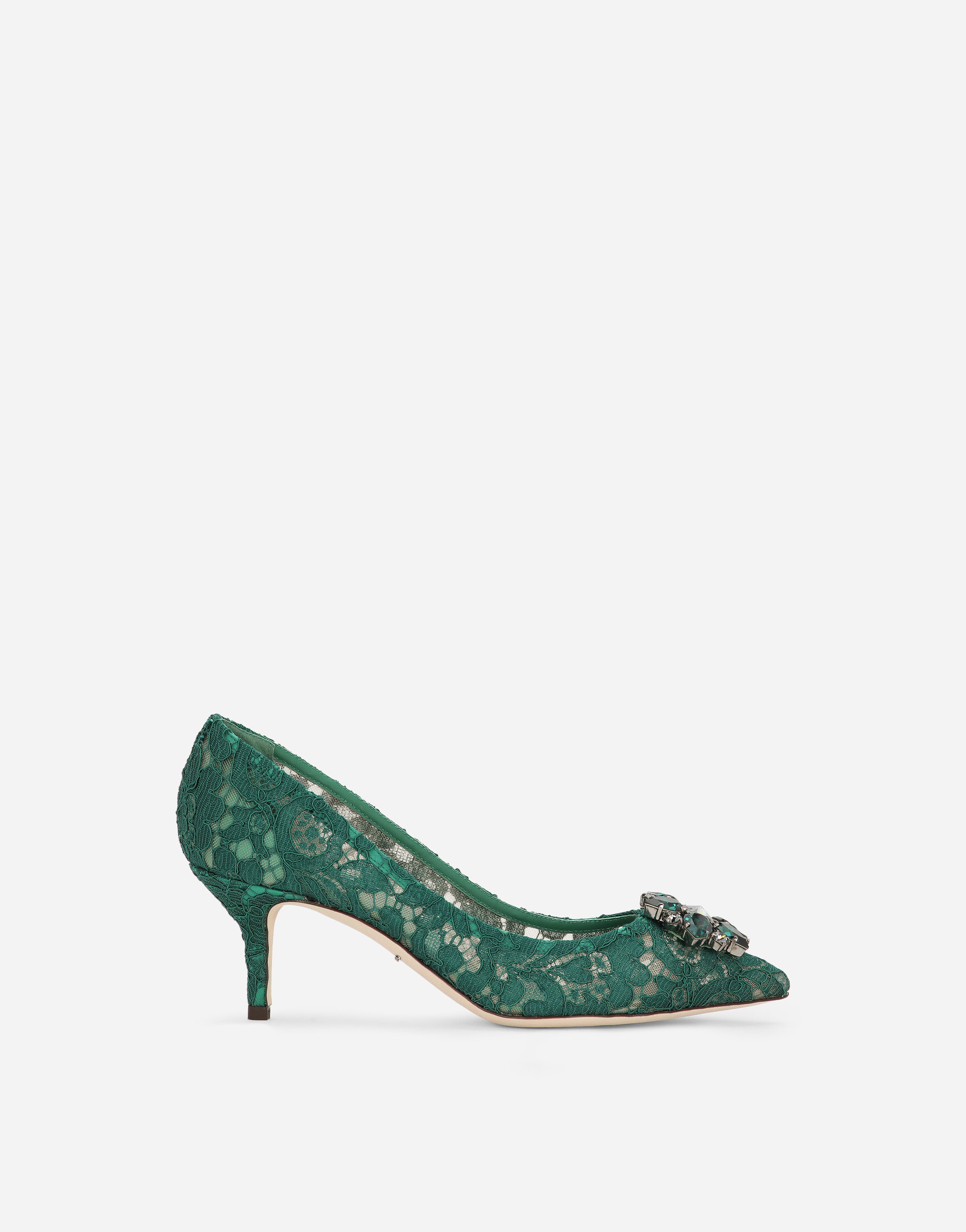 Lace rainbow pumps with brooch detailing in Green