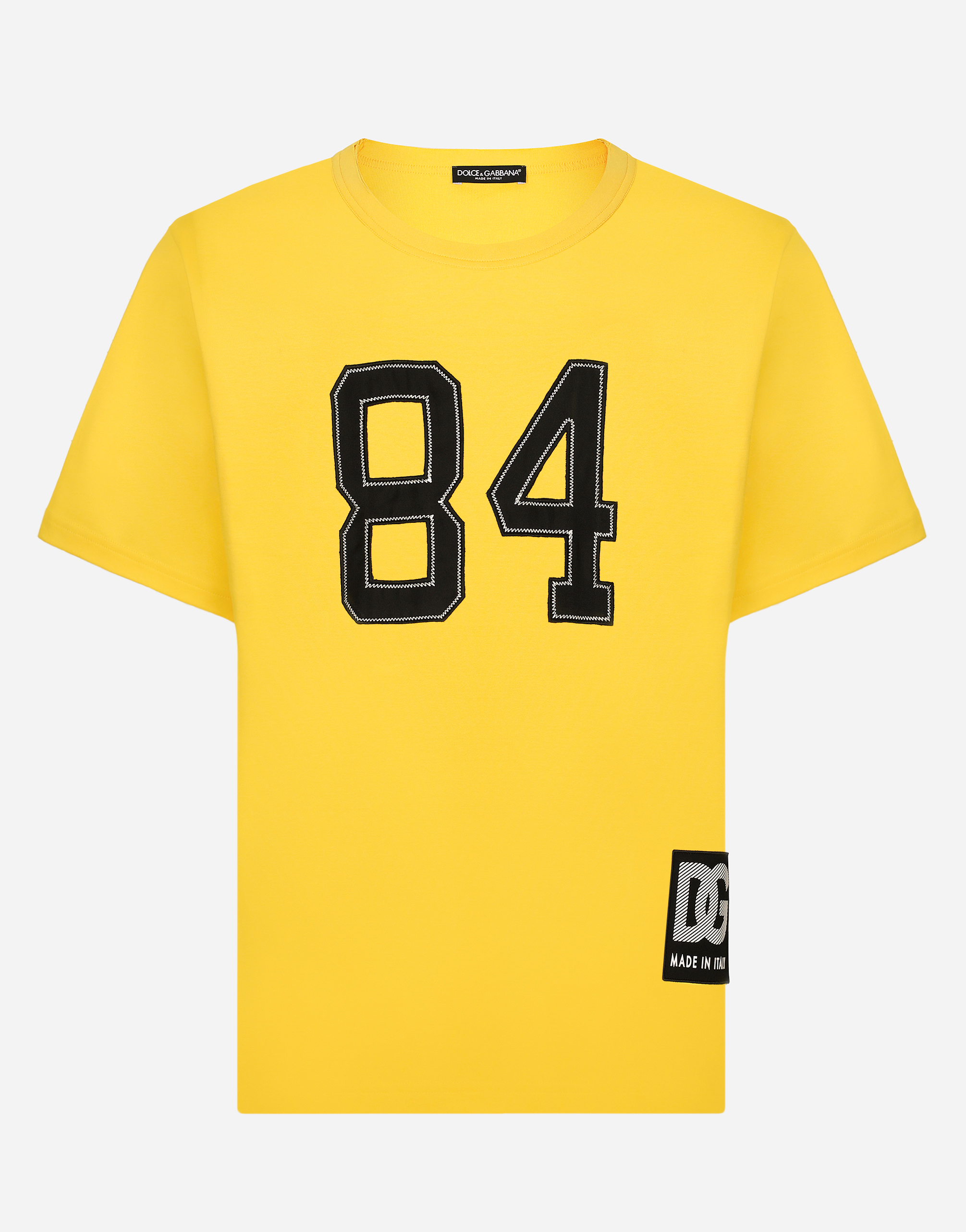 Cotton T-shirt with DG logo and patch in Yellow
