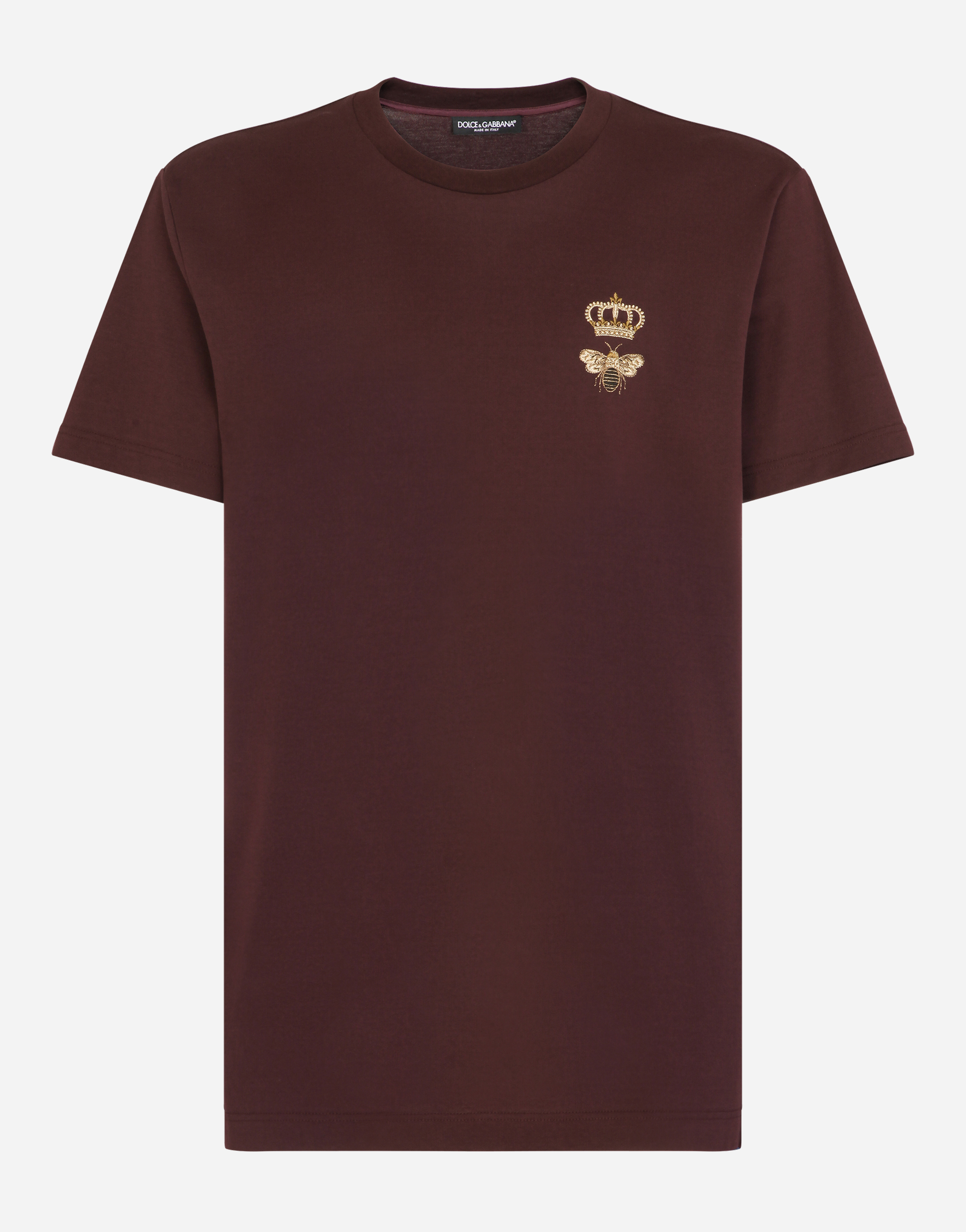 Cotton T-shirt with lurex embroidery in Brown